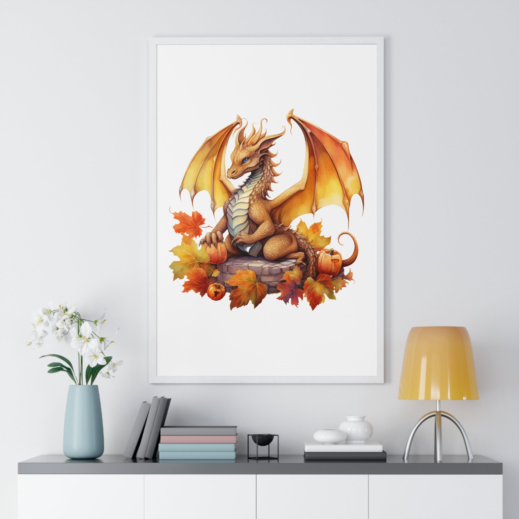 Autumn Dragon Wall Art – Fantasy Fall Decor with Pumpkins
