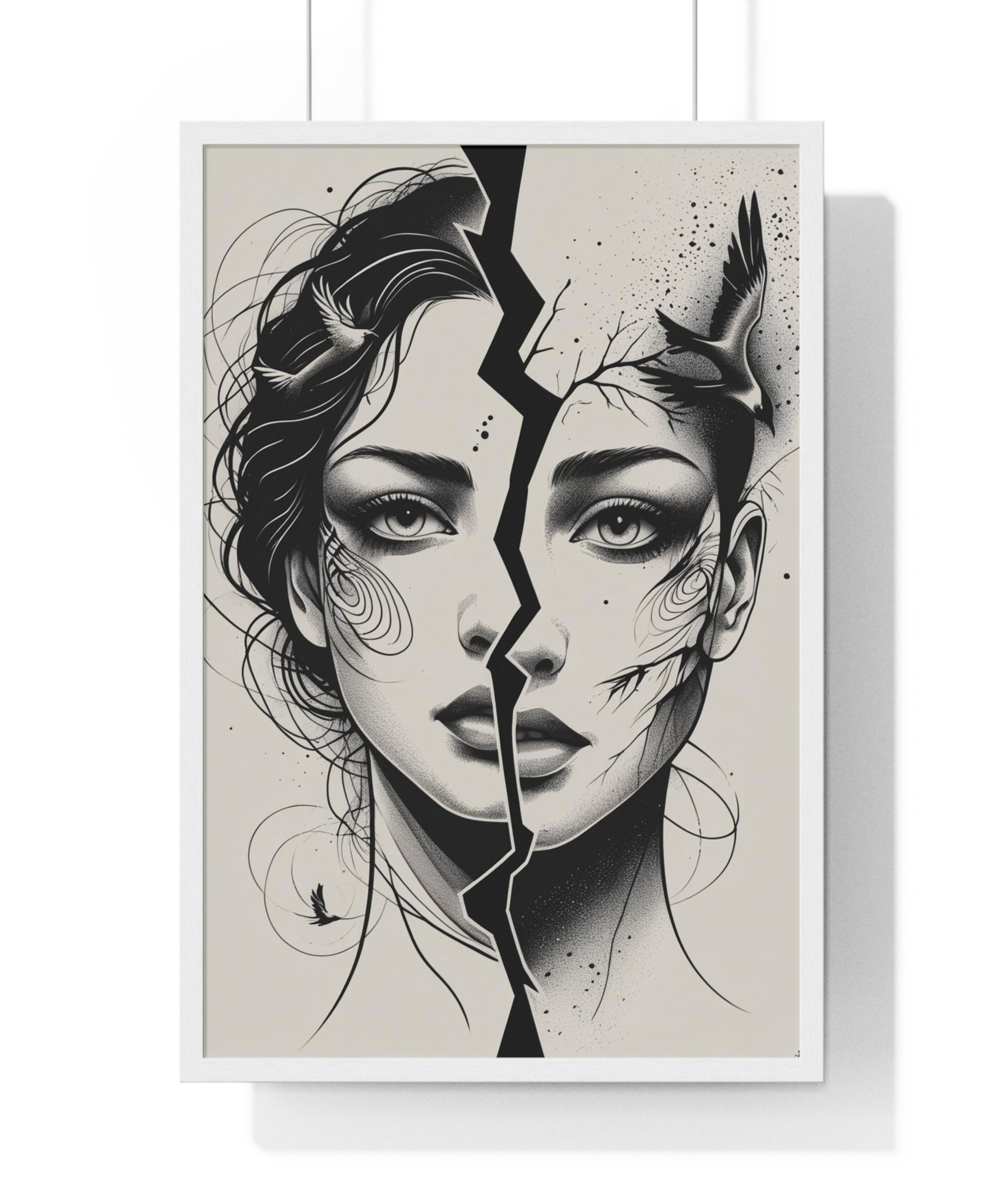 Vertical Framed Poster, Women Split Face Home Decor Art Modern Wall Unique Gift Inspirational Artwork, Wall Hanging Art Print - Gallory Hive