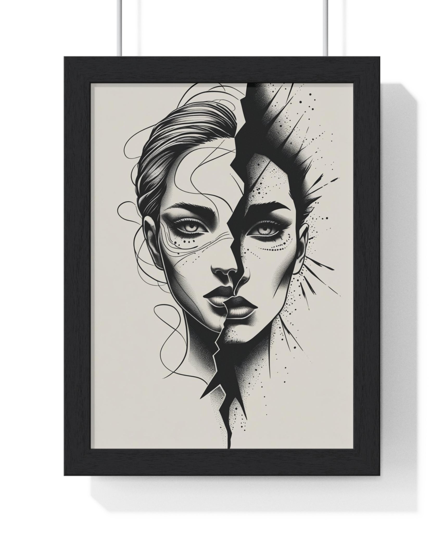 Framed Art Print, Modern Wall Decor, Home Office Gift, Minimalist Split Face Poster, Stylish Artwork - Gallory Hive