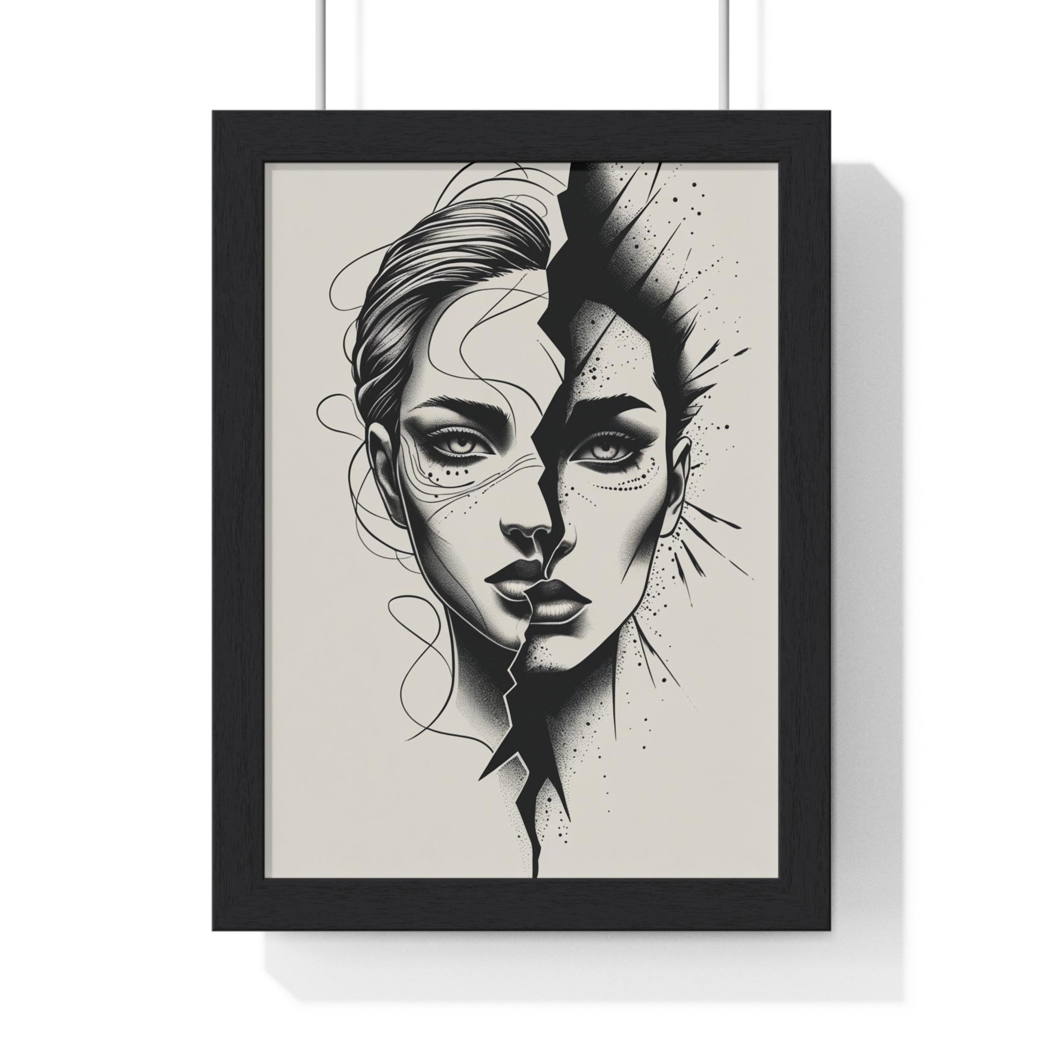 Framed Art Print, Modern Wall Decor, Home Office Gift, Minimalist Split Face Poster, Stylish Artwork