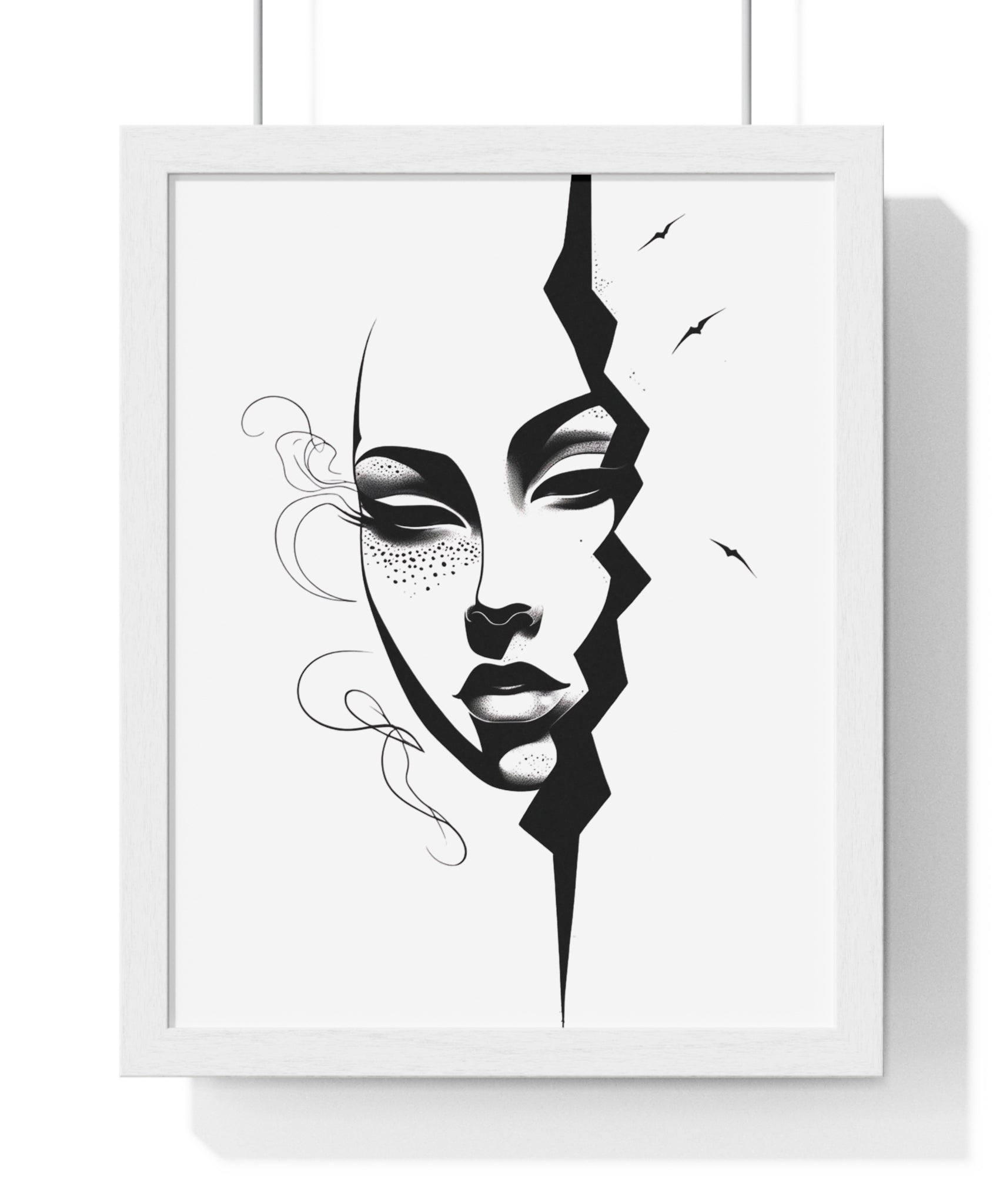 Vertical Framed Poster - Stylish Split Face Art Print | Modern Wall Decor, Home Aesthetic, Living Room Art, Unique Gift, Gallery Wall - Gallory Hive