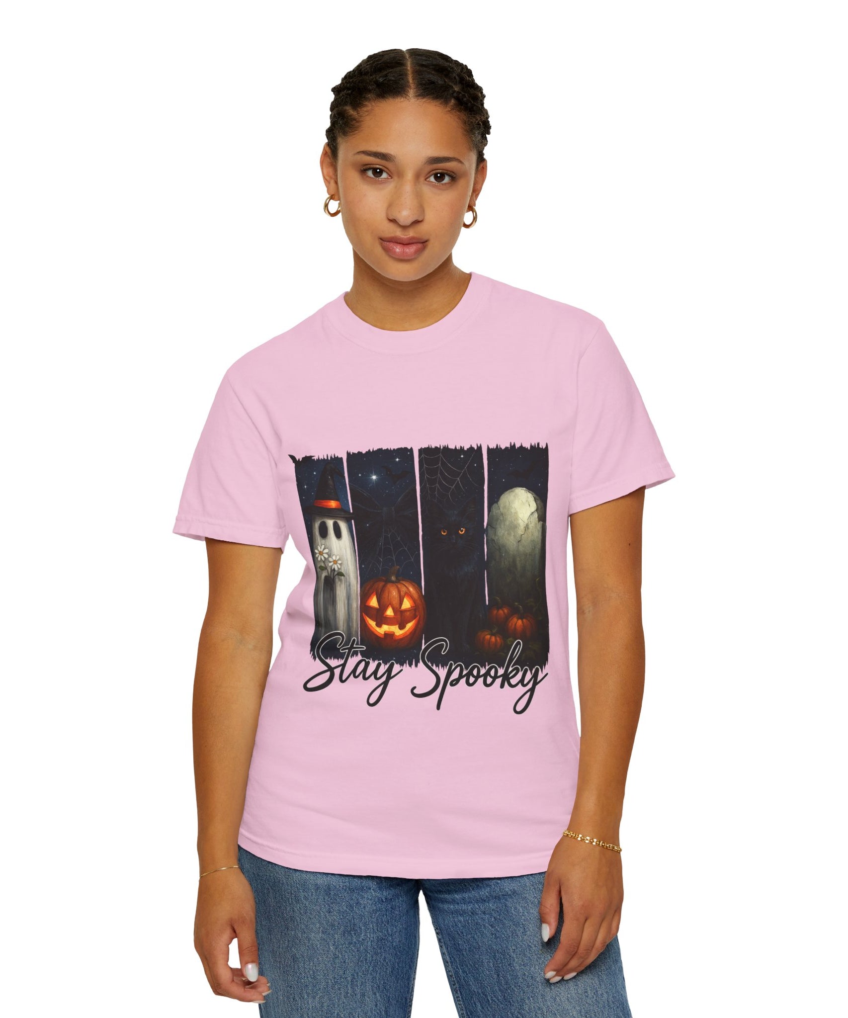Stay Spooky Halloween T-Shirt – Cute Ghost, Black Cat, Pumpkin & Graveyard Design - Gallory Hive
