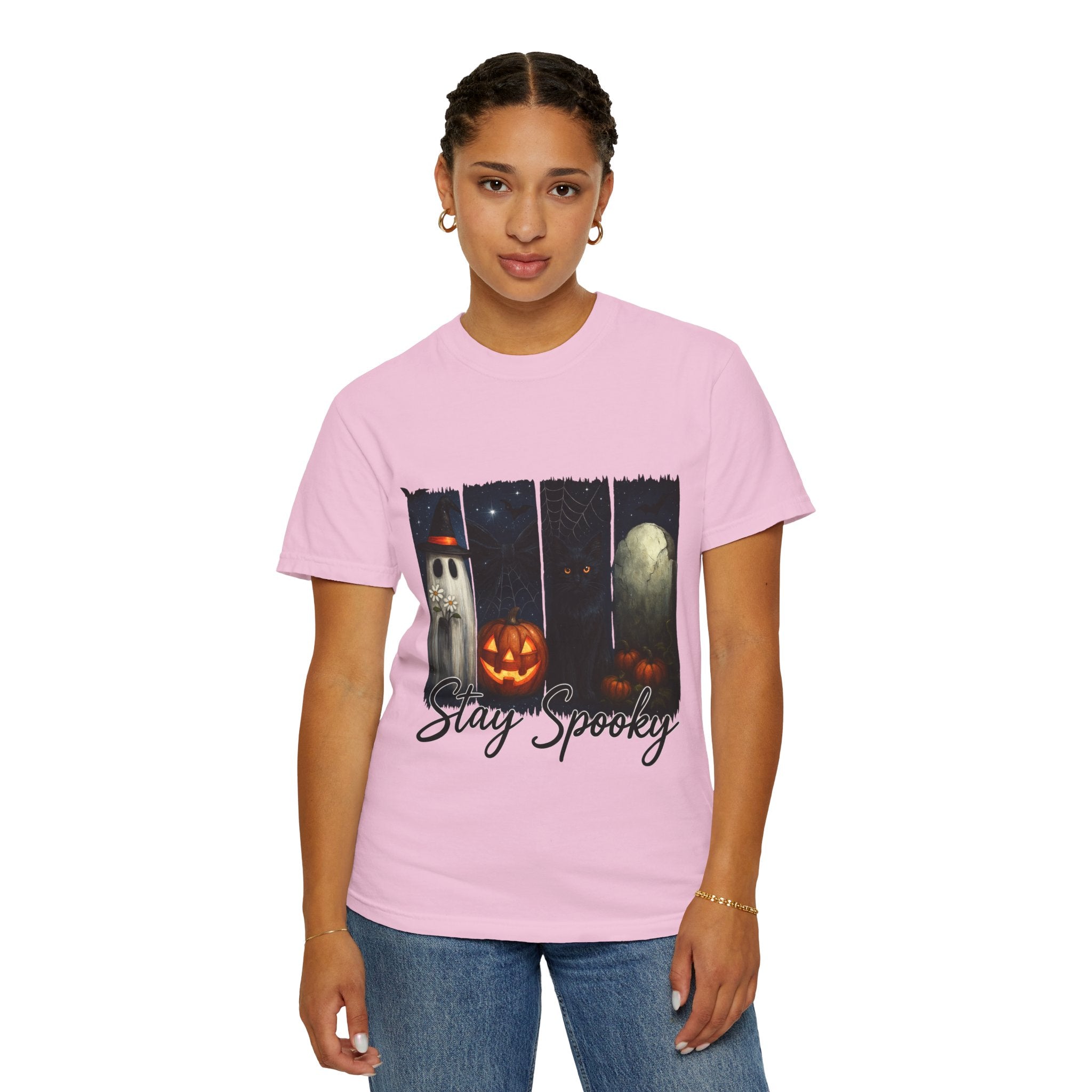 Stay Spooky Halloween T-Shirt – Cute Ghost, Black Cat, Pumpkin & Graveyard Design - Gallory Hive