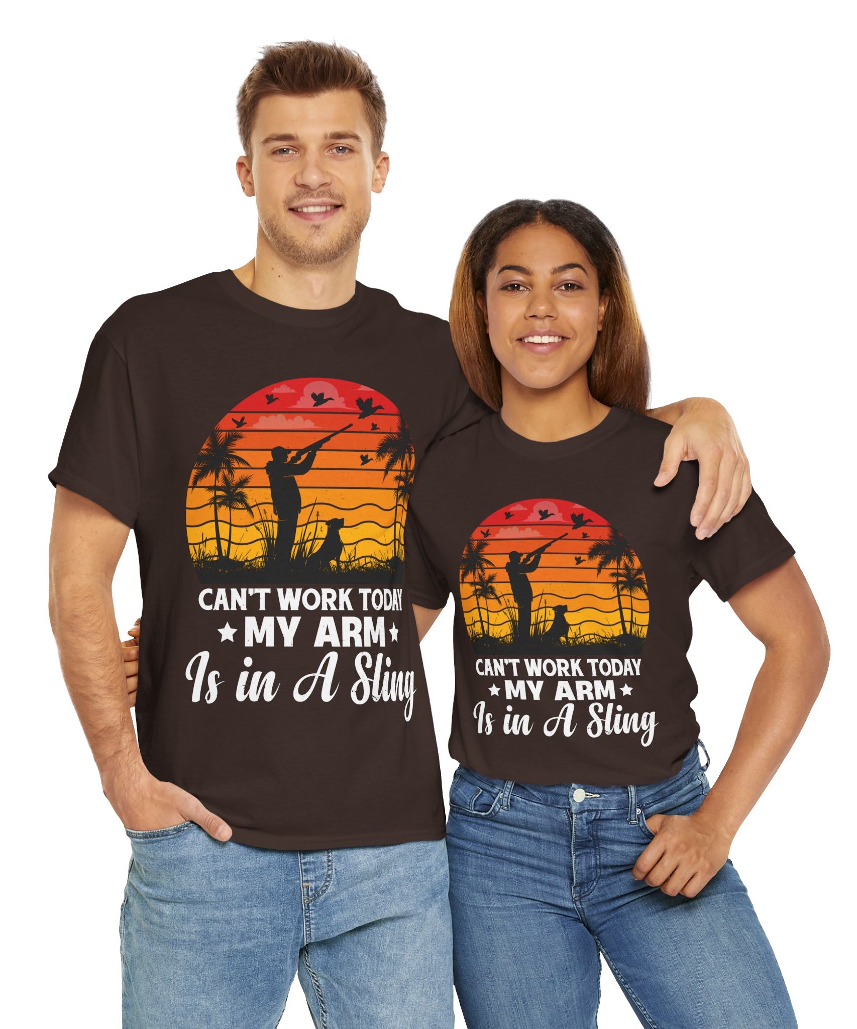 Hunter & Dog Tee – Retro Sunset Scene