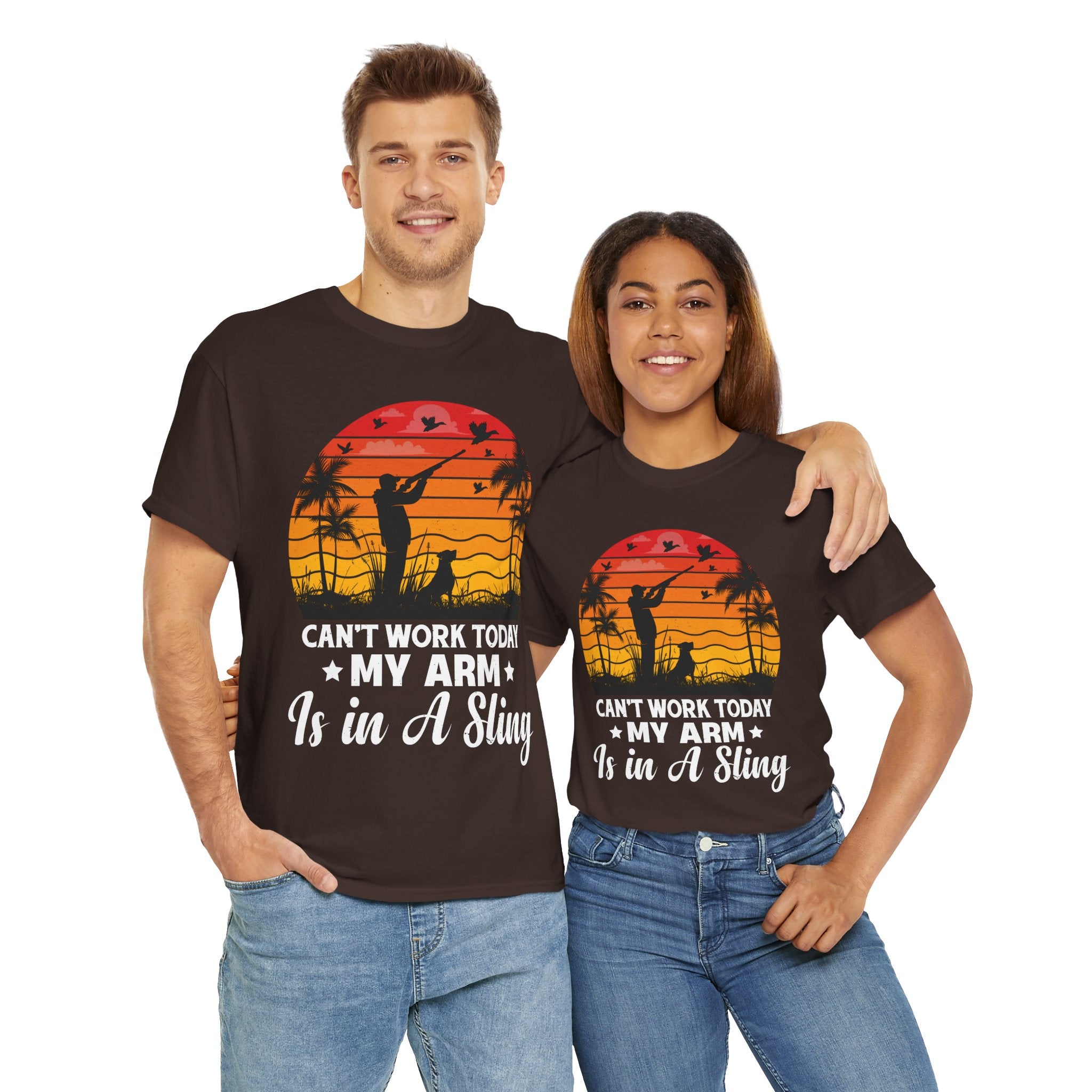 Hunter & Dog Tee – Retro Sunset Scene