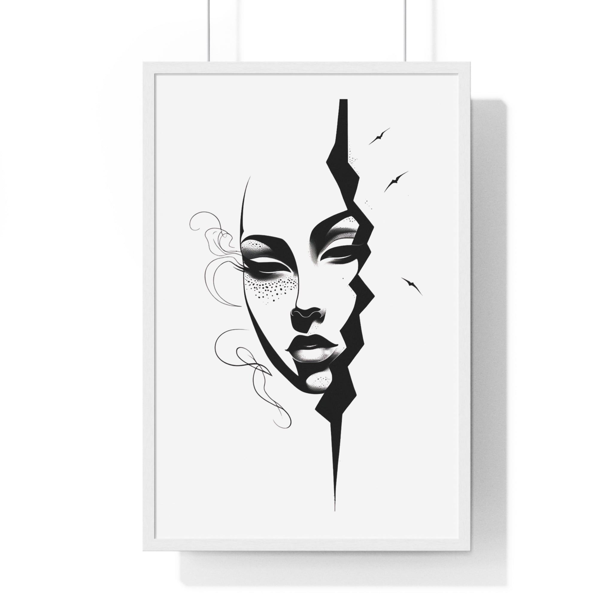 Vertical Framed Poster - Stylish Split Face Art Print | Modern Wall Decor, Home Aesthetic, Living Room Art, Unique Gift, Gallery Wall - Gallory Hive