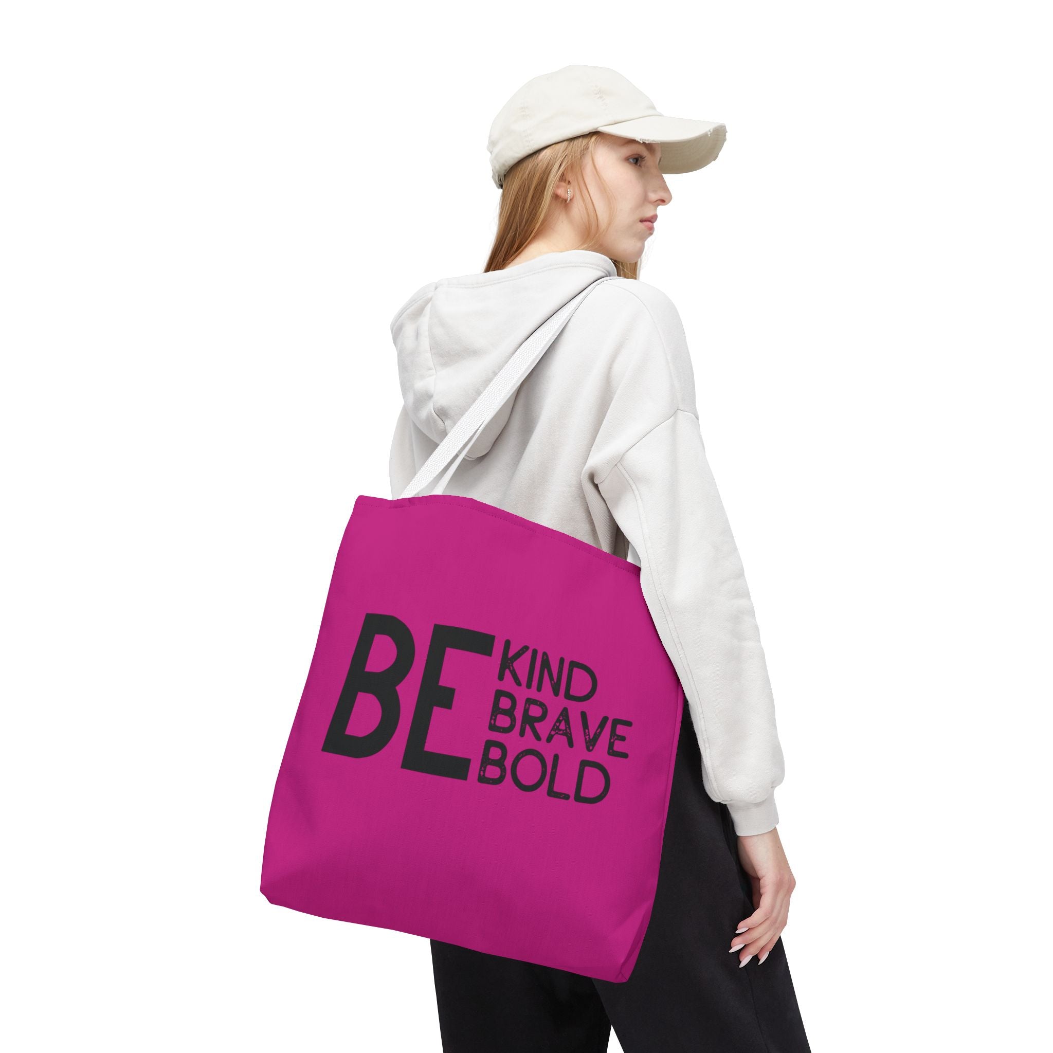 Inspirational Tote Bag - Be Kind Brave Bold - Eco-Friendly Carryall - Dark Pink