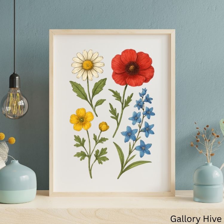 5 sets of wildflower wall art, colourful floral gallery set, wildflowers digital downloads, Home Decor, Printable wall art, Wall Frame Art