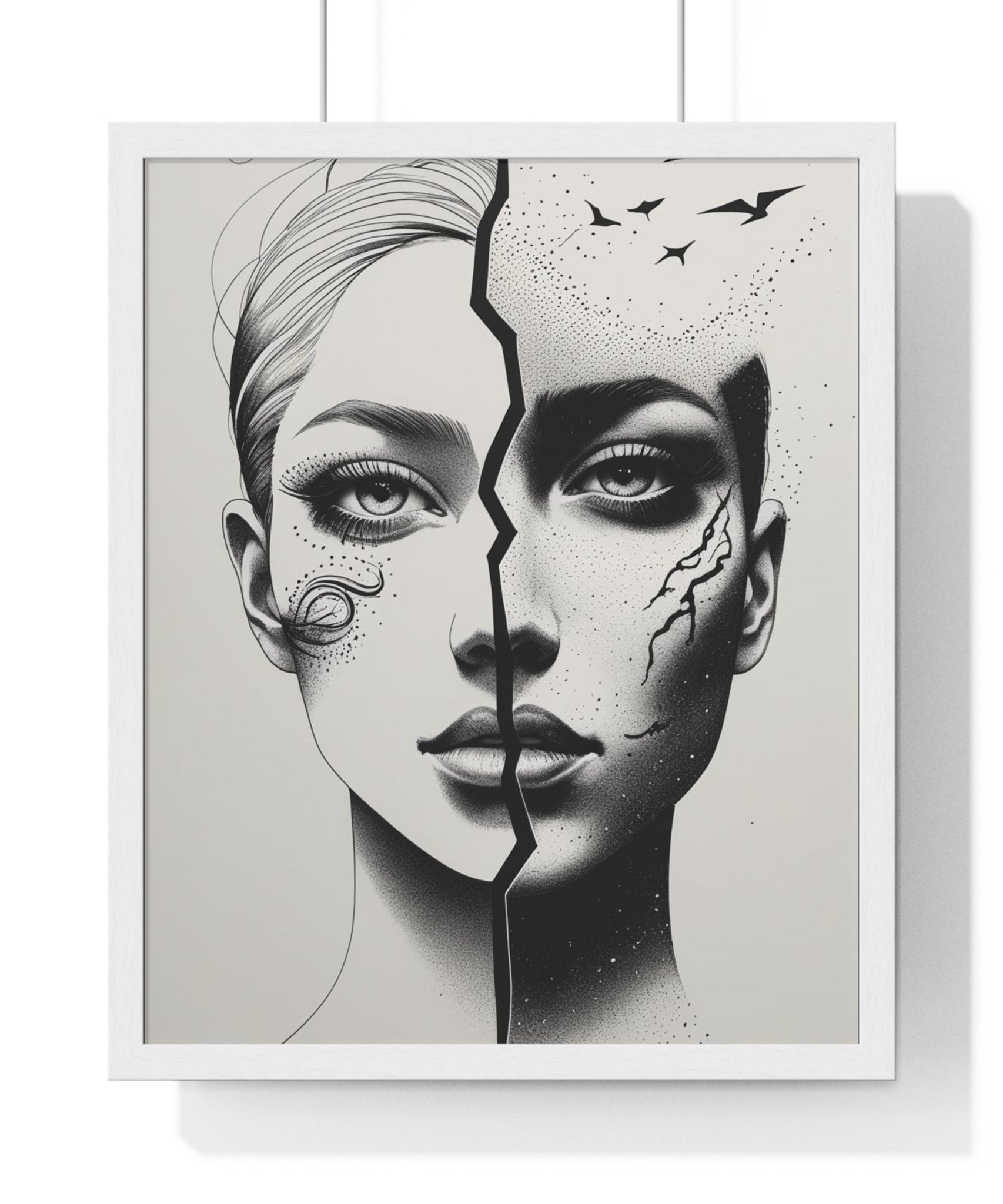 Vertical Framed Poster, Artistic Split Face Poster, Abstract Wall Art, Modern Home Decor, Unique Gift for Art Lovers, Stylish Room - Gallory Hive