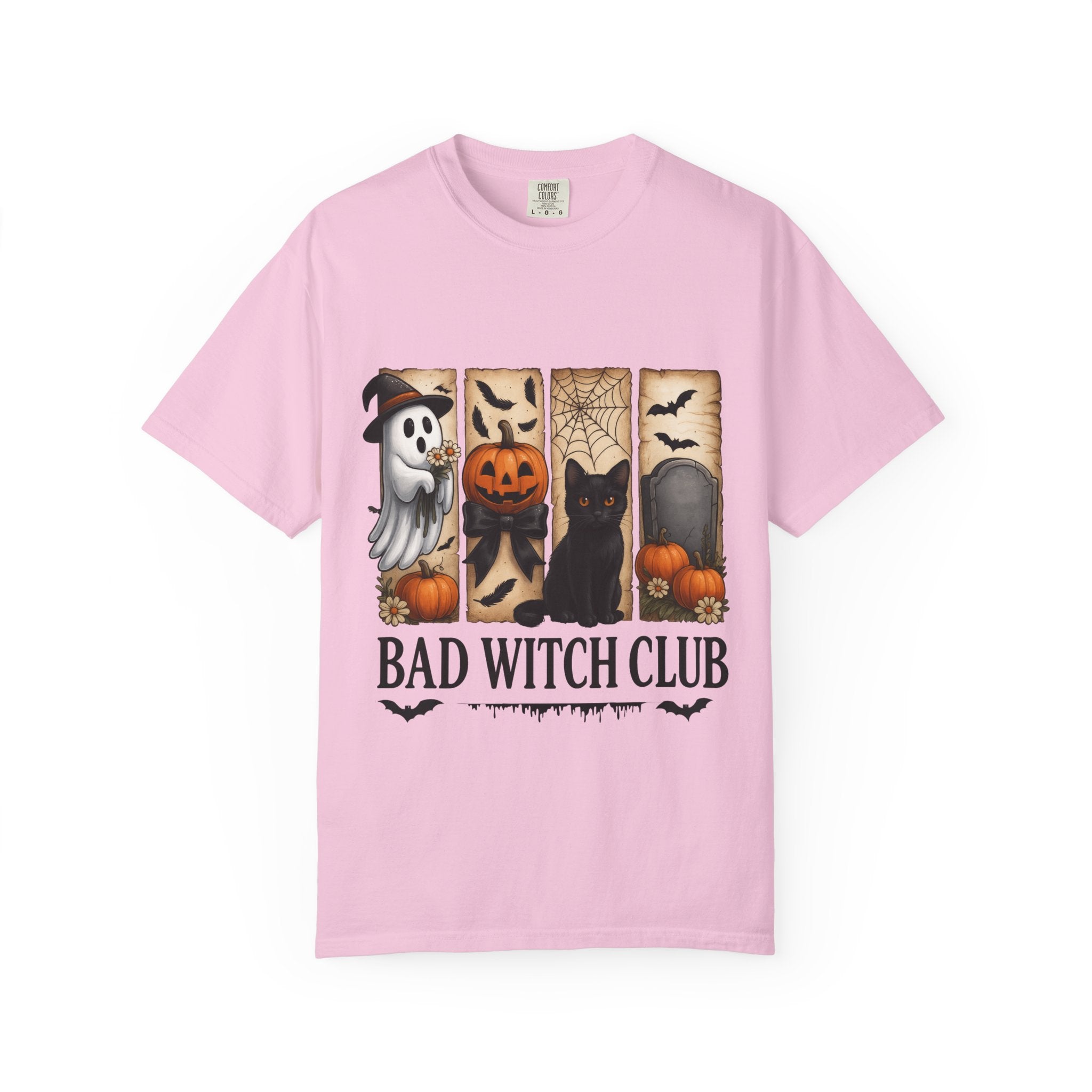 Bad Witch Club Halloween T-Shirt – Cute Ghost, Black Cat, Pumpkin & Spooky Gothic Design