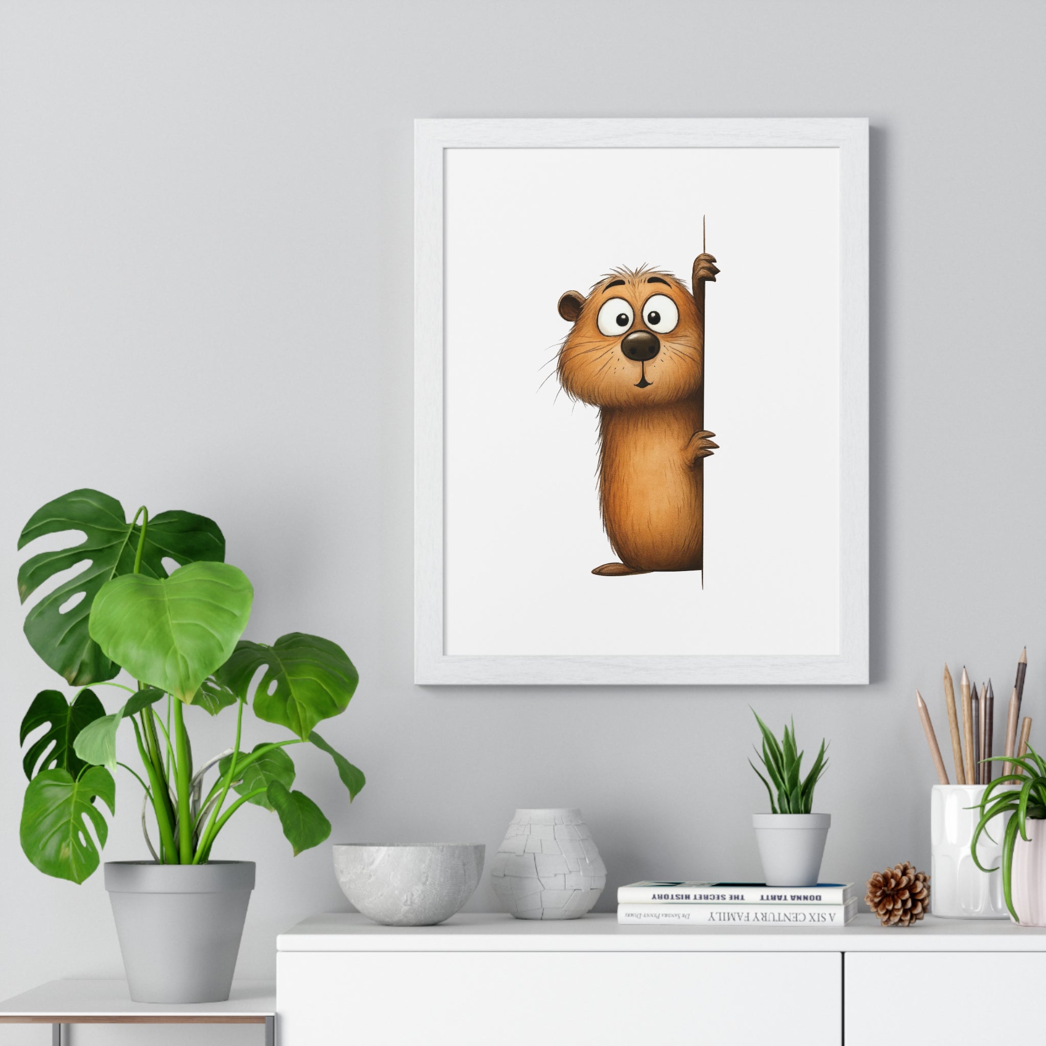 Wooden Frame Wall Decor with Cute Prairie Dog Print