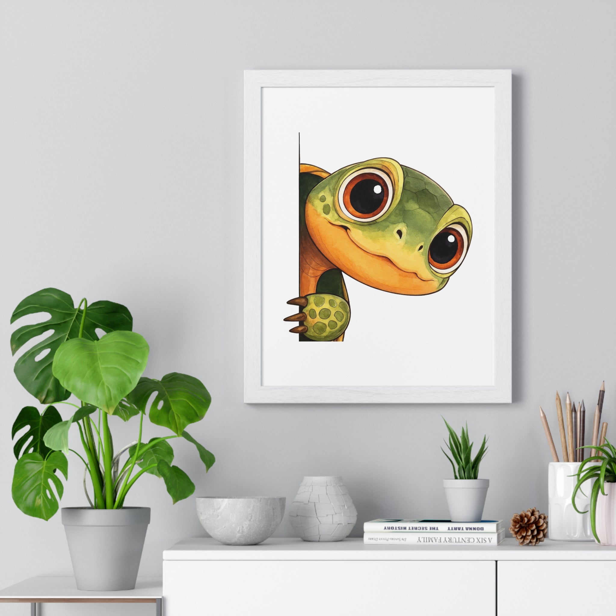 Wooden Frame Wall Decor with Cute Turtle Print
