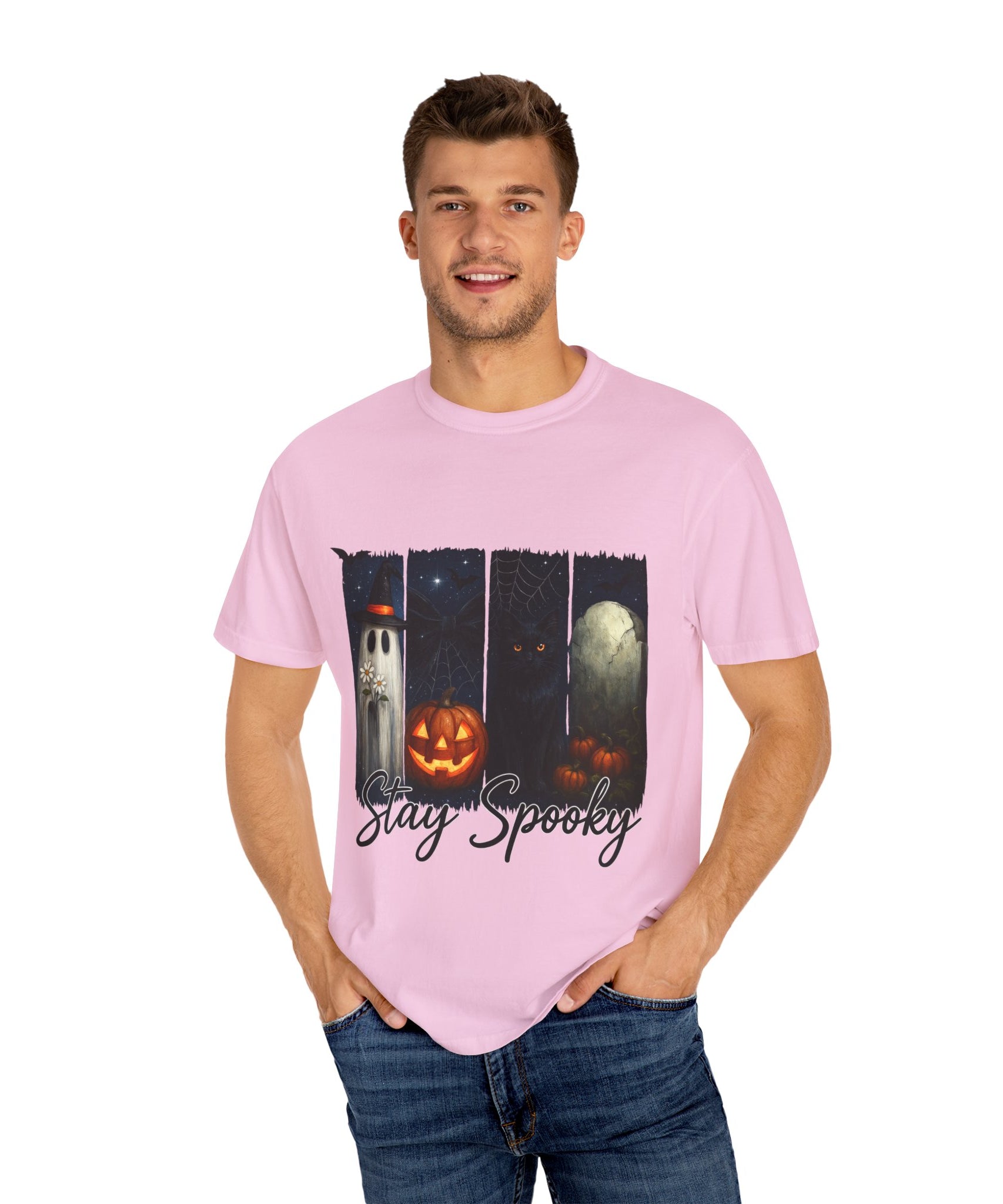 Stay Spooky Halloween T-Shirt – Cute Ghost, Black Cat, Pumpkin & Graveyard Design - Gallory Hive