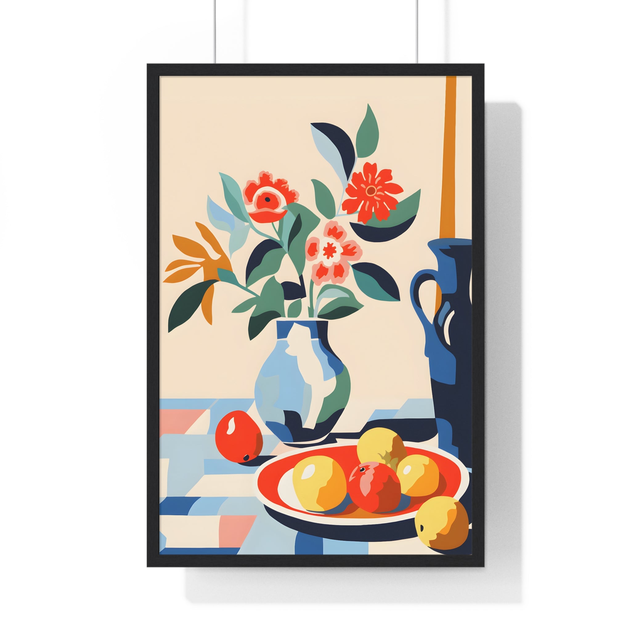 Modern Still Life Art – Premium Wooden Framed Poster with Vase, Fruit & Florals
