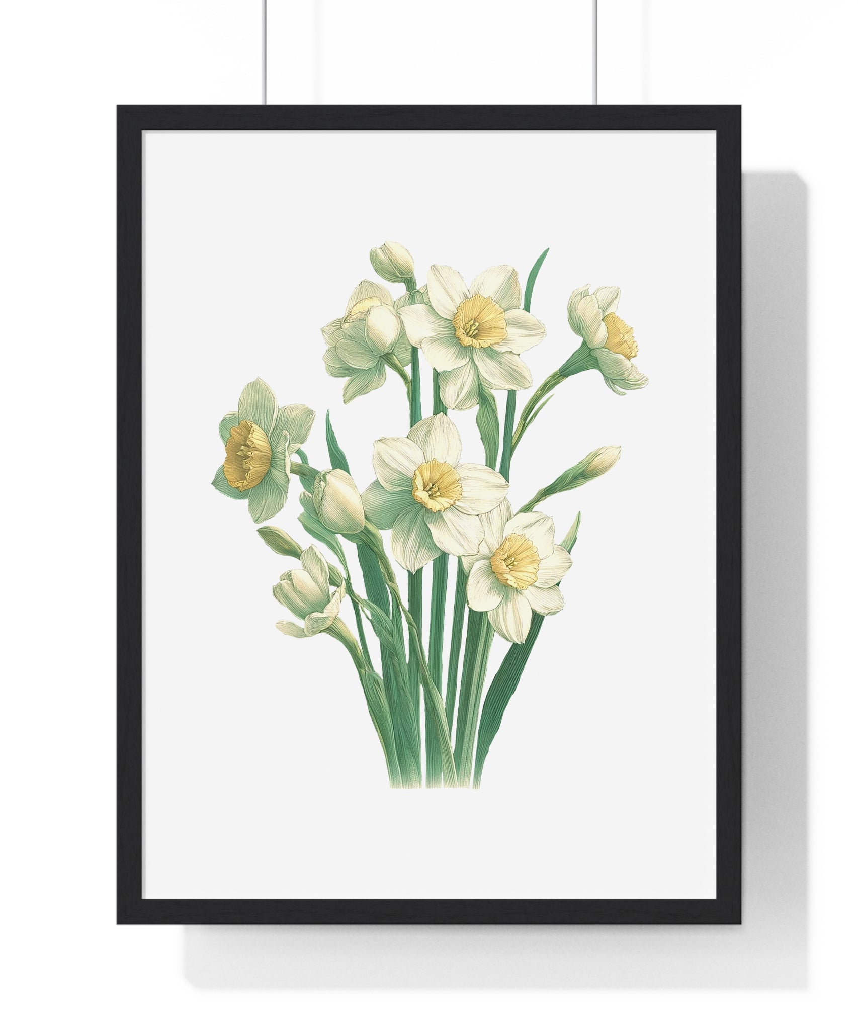 December Birth Month Flower Wall Art – Narcissus Botanical Illustration in Wooden Frame | Hope, Good Fortune & Renewal
