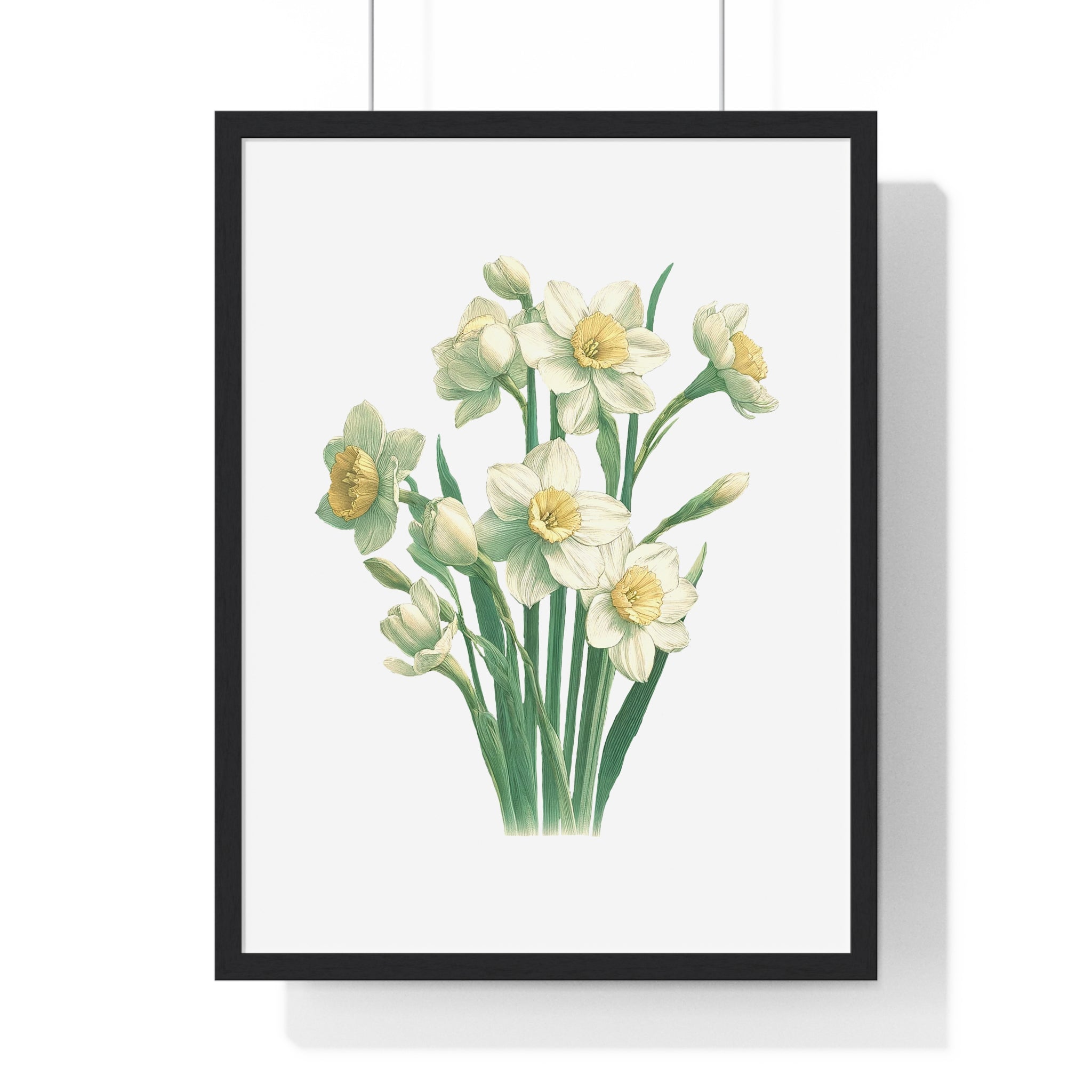 December Birth Month Flower Wall Art – Narcissus Botanical Illustration in Wooden Frame | Hope, Good Fortune & Renewal