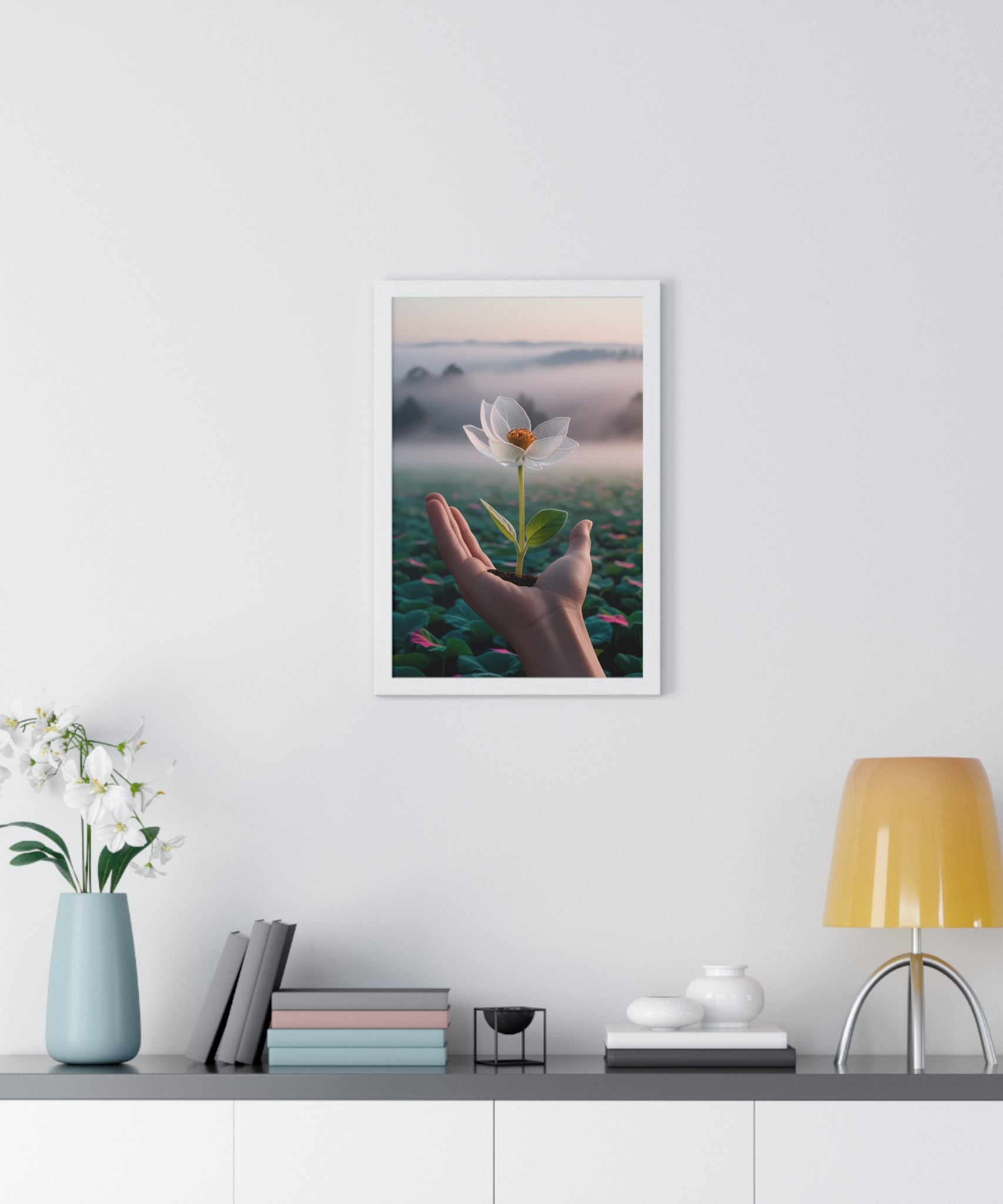 Framed Poster, Serene Floral Wall Art, Nature Print, Gift for Garden Lovers, Motivational Decor, Vertical Art Print - Gallory Hive
