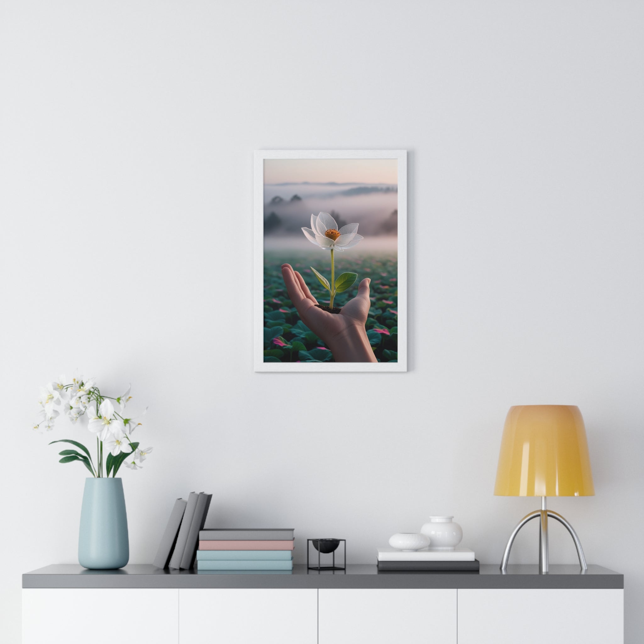Framed Poster, Serene Floral Wall Art, Nature Print, Gift for Garden Lovers, Motivational Decor, Vertical Art Print