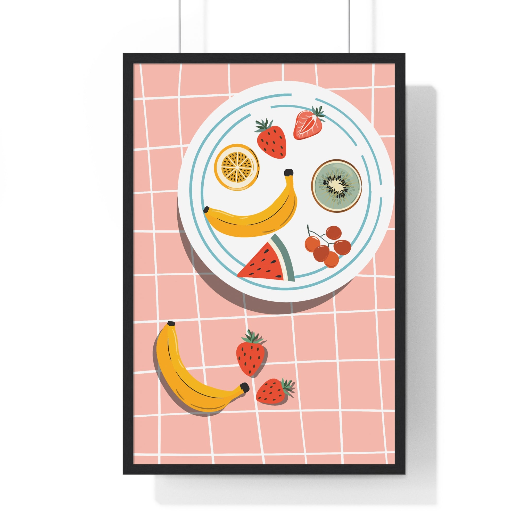 Colorful Fruit Plate Art with Bananas & Berries in Premium Frame
