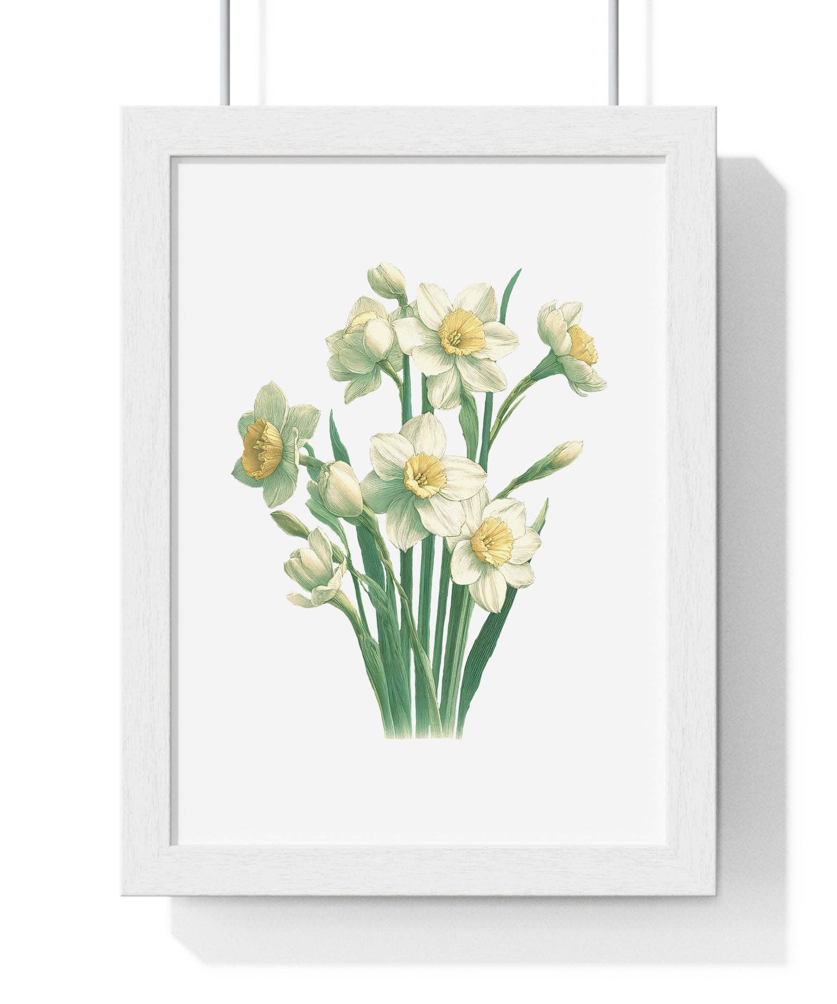 December Birth Month Flower Wall Art – Narcissus Botanical Illustration in Wooden Frame | Hope, Good Fortune & Renewal