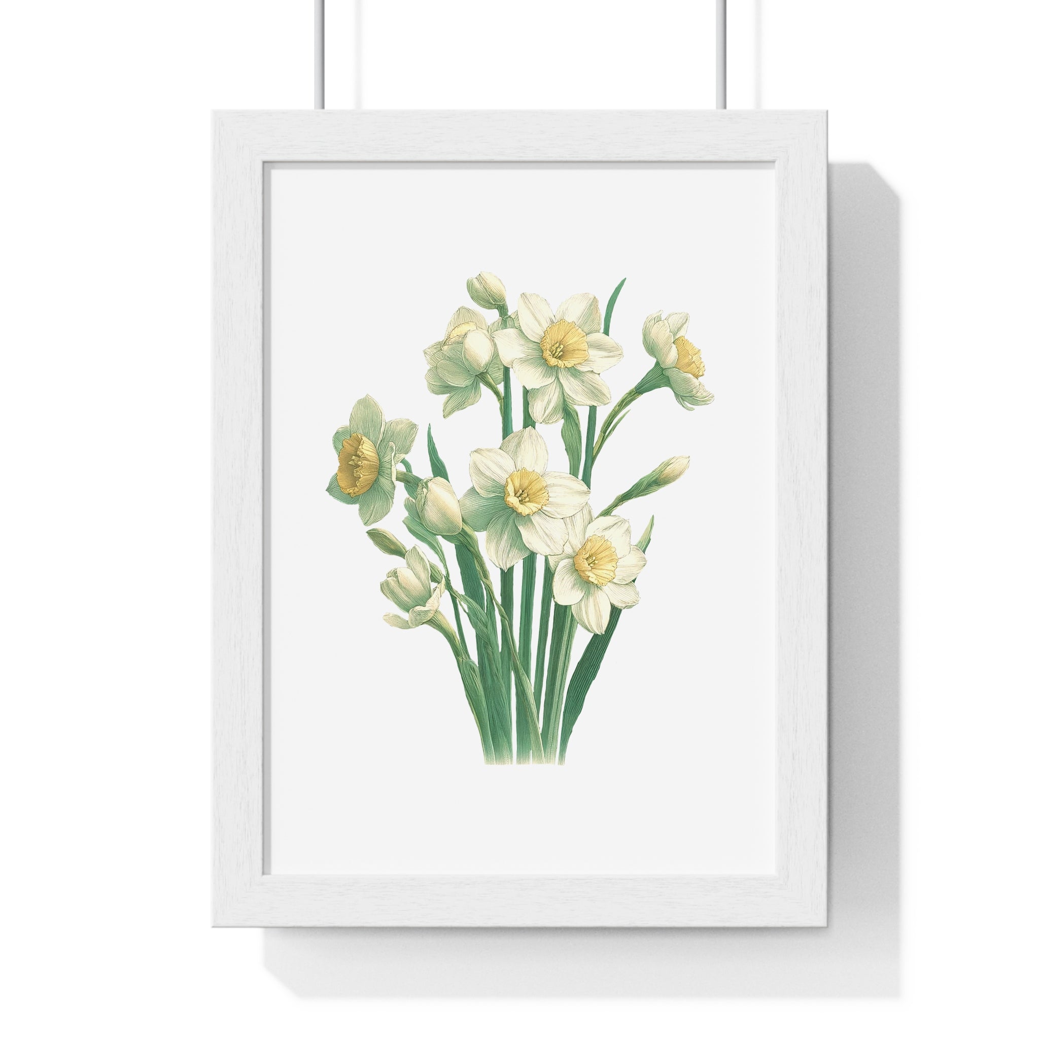 December Birth Month Flower Wall Art – Narcissus Botanical Illustration in Wooden Frame | Hope, Good Fortune & Renewal