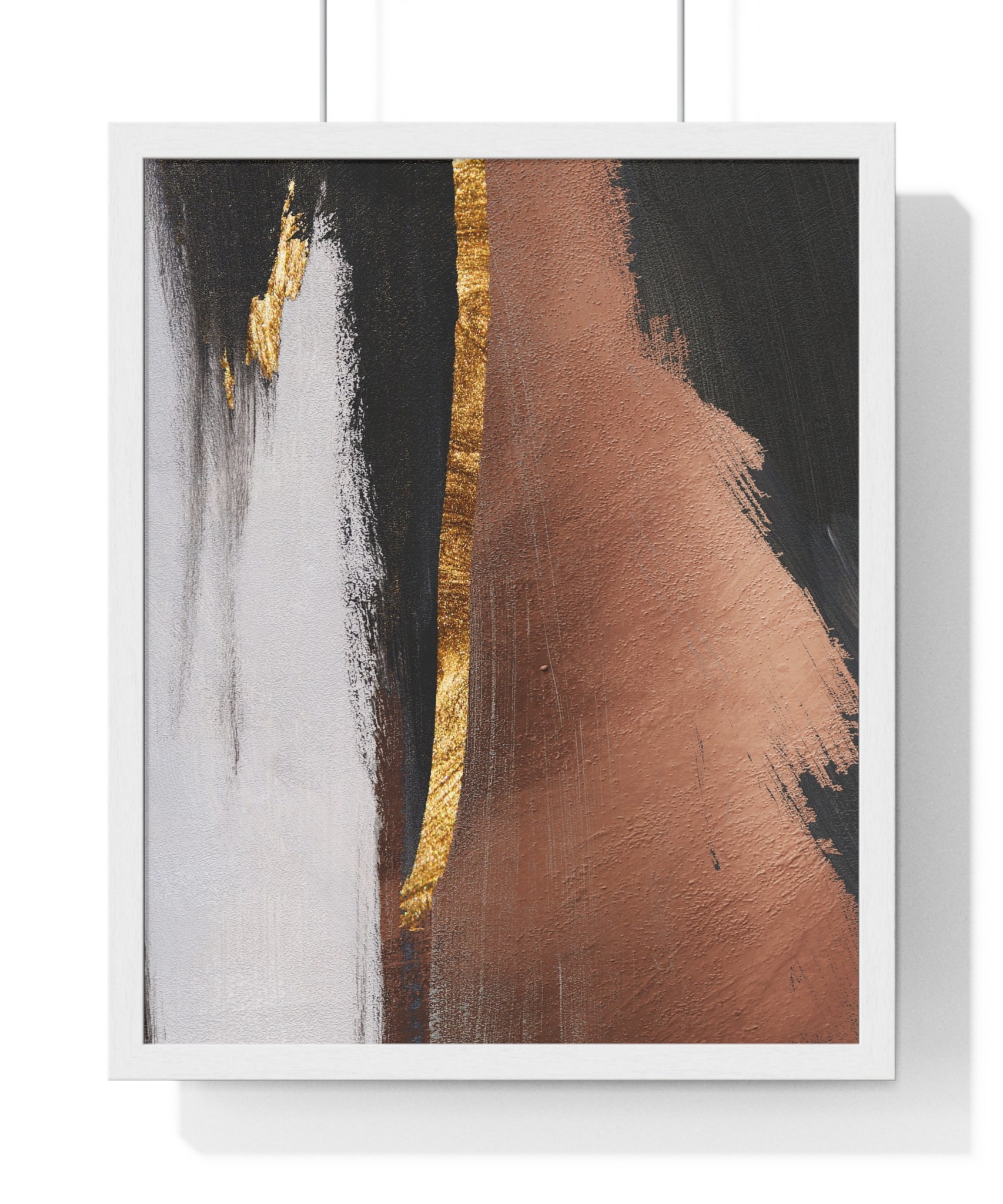 Modern Abstract Wall Art – Bold Black, Copper & Gold Textured Poster on Wooden Frame – Luxury Canvas Print for Home or Office
