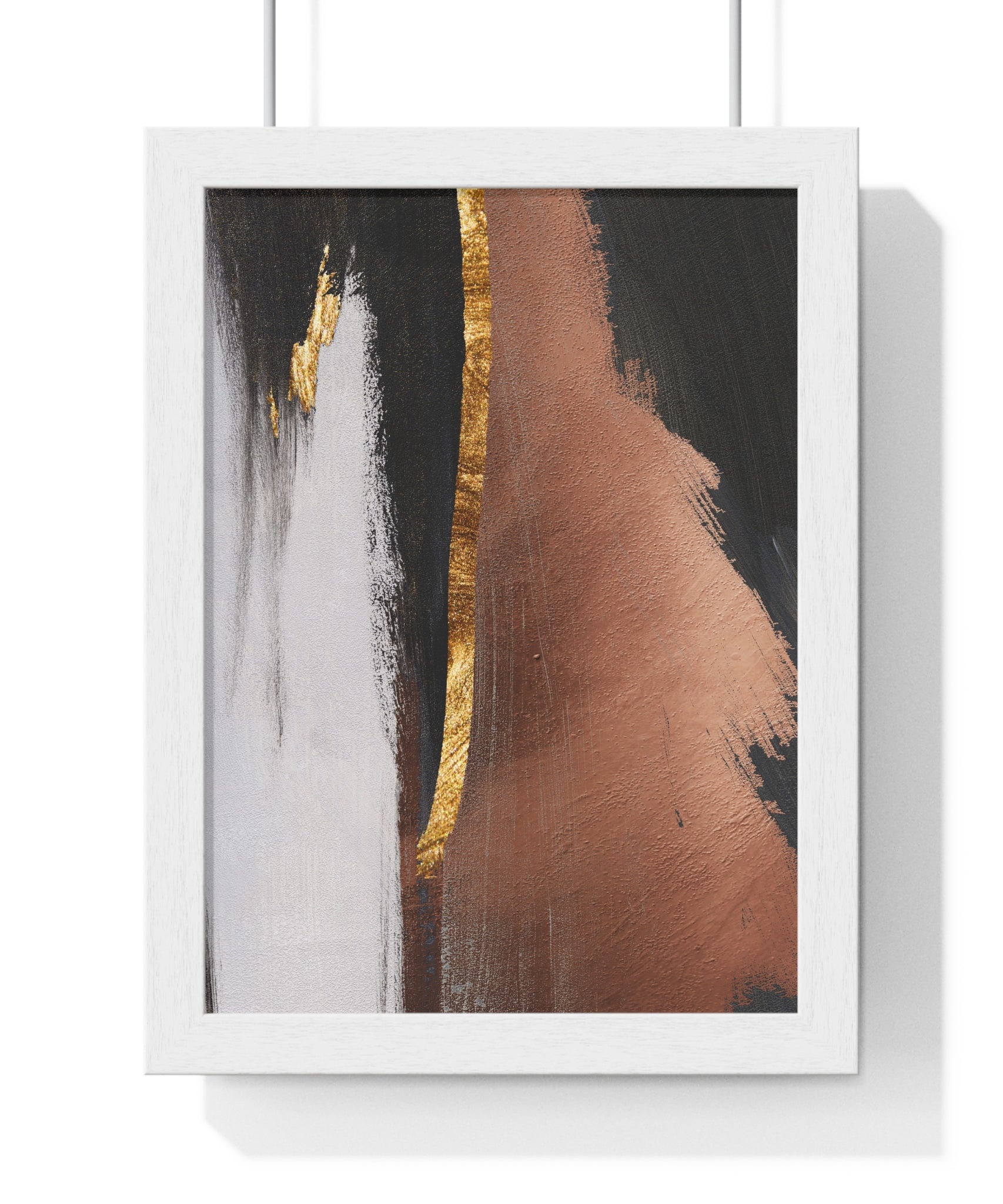 Modern Abstract Wall Art – Bold Black, Copper & Gold Textured Poster on Wooden Frame – Luxury Canvas Print for Home or Office