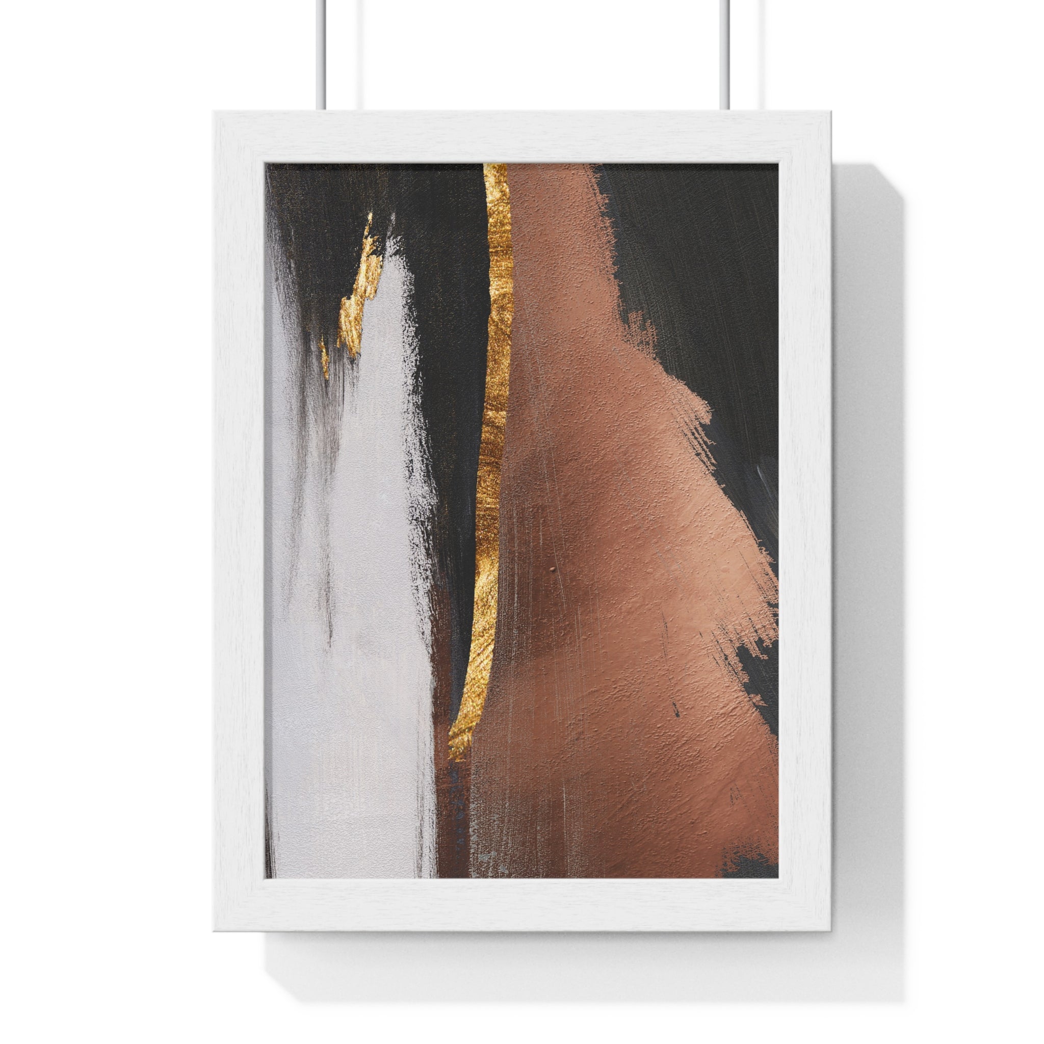 Modern Abstract Wall Art – Bold Black, Copper & Gold Textured Poster on Wooden Frame – Luxury Canvas Print for Home or Office