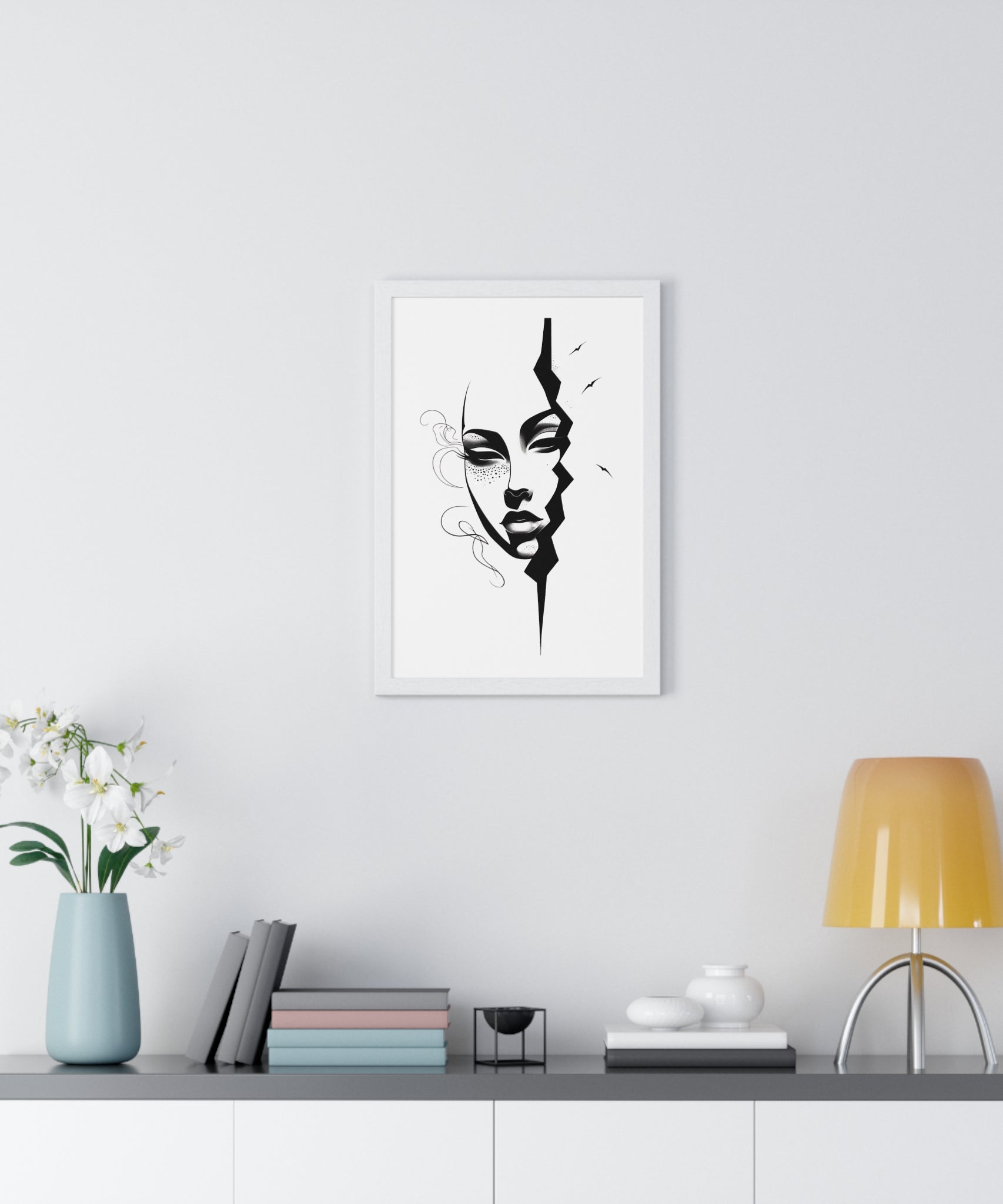 Vertical Framed Poster - Stylish Split Face Art Print | Modern Wall Decor, Home Aesthetic, Living Room Art, Unique Gift, Gallery Wall - Gallory Hive