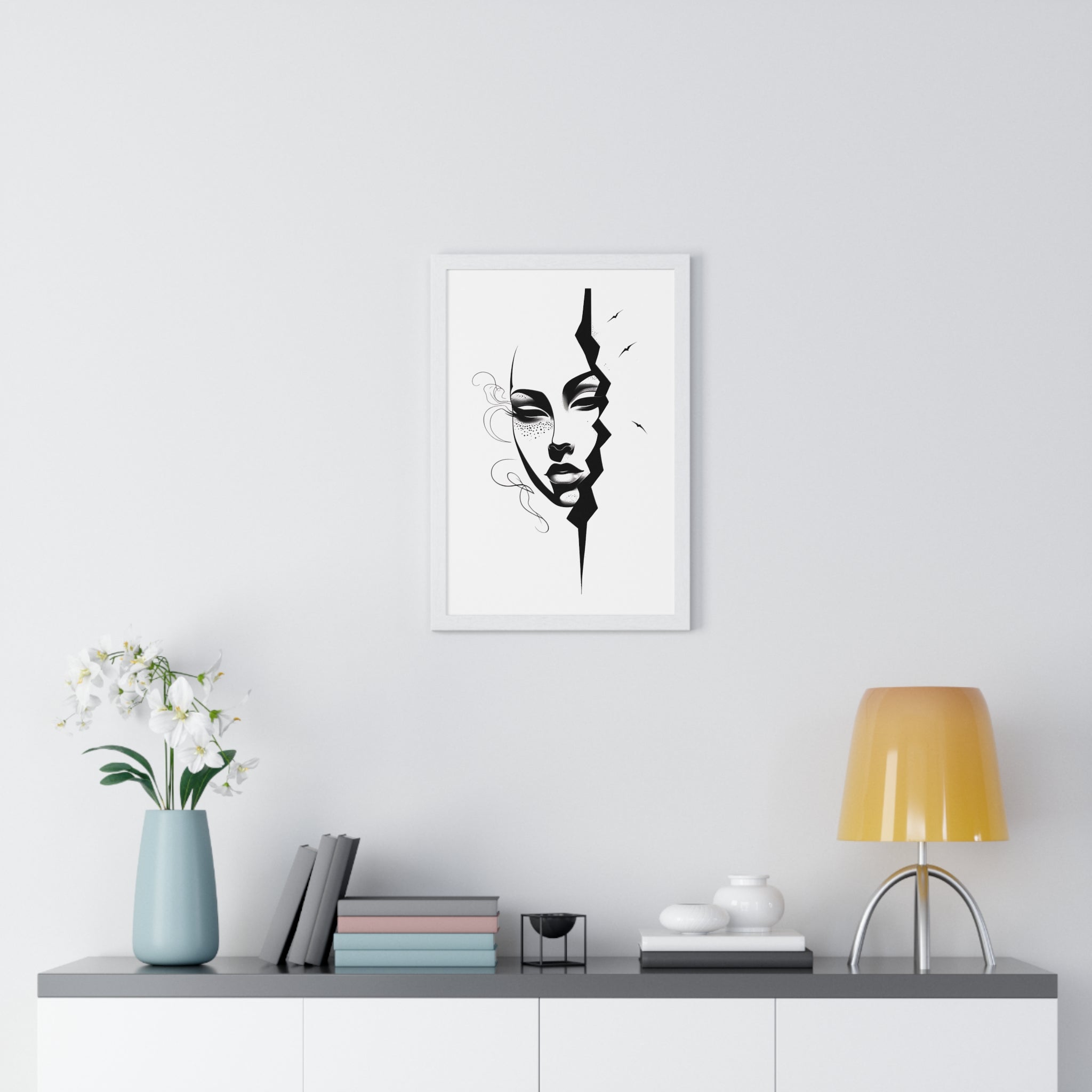 Vertical Framed Poster - Stylish Split Face Art Print | Modern Wall Decor, Home Aesthetic, Living Room Art, Unique Gift, Gallery Wall - Gallory Hive