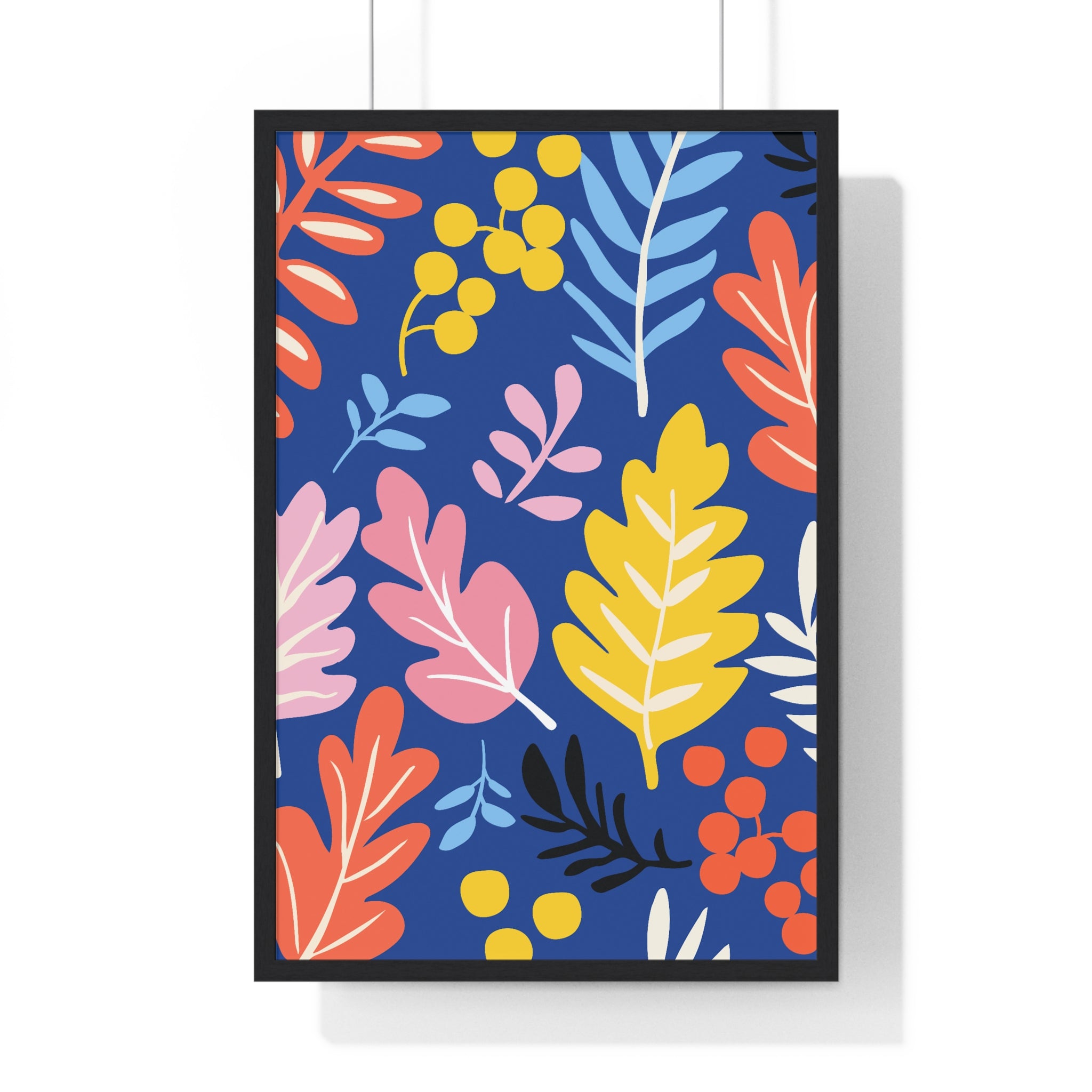 Vibrant Autumn Leaf Art on Rust Orange Grid in Premium Frame