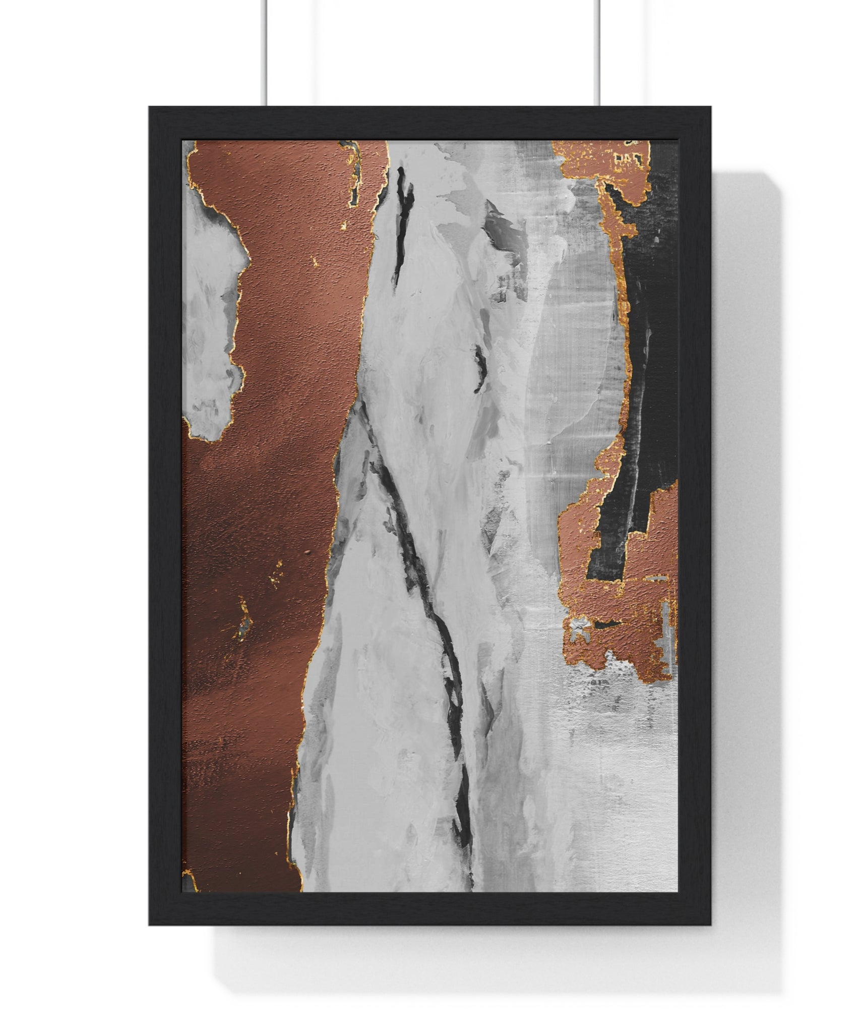 Luxury Abstract Wall Art Poster – Metallic Copper & Marble Texture on Wooden Frame – Modern Home Décor