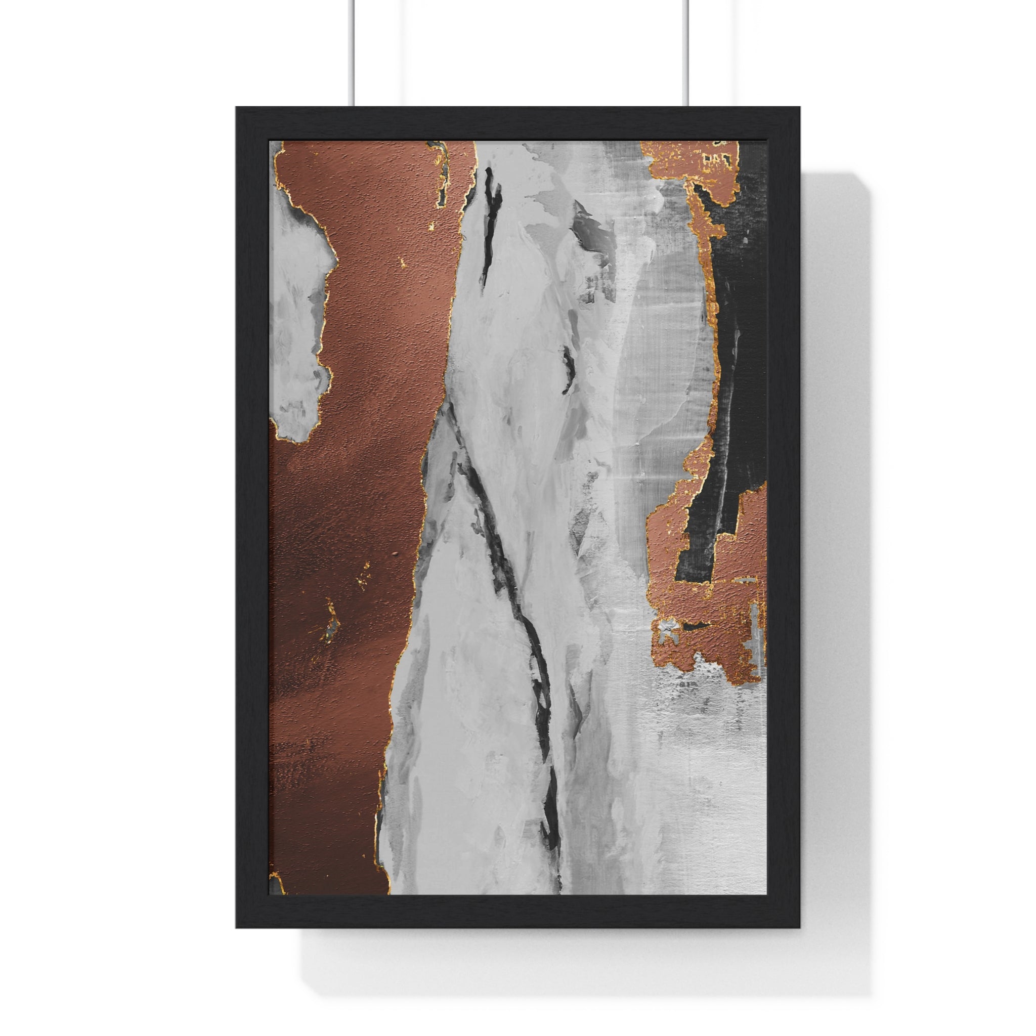Luxury Abstract Wall Art Poster – Metallic Copper & Marble Texture on Wooden Frame – Modern Home Décor