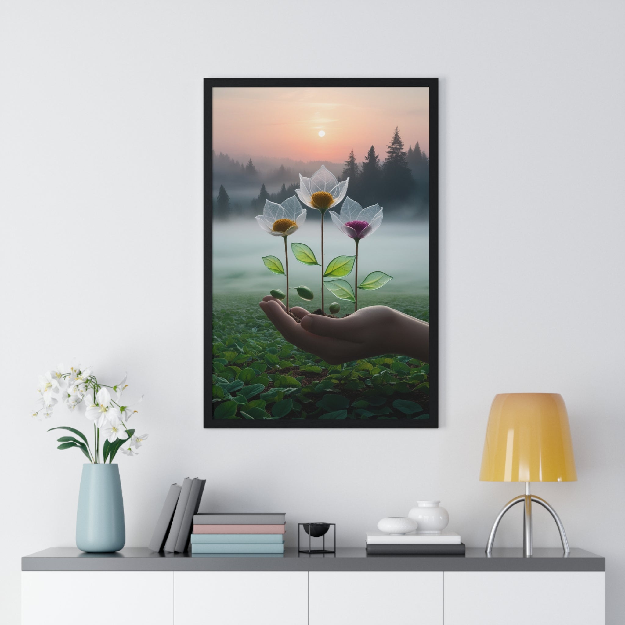 Nature Botanical Vertical Framed Poster, Serene Floral Wall Art, Inspirational Home Decor, Botanical Print, Gift for Garden Lovers