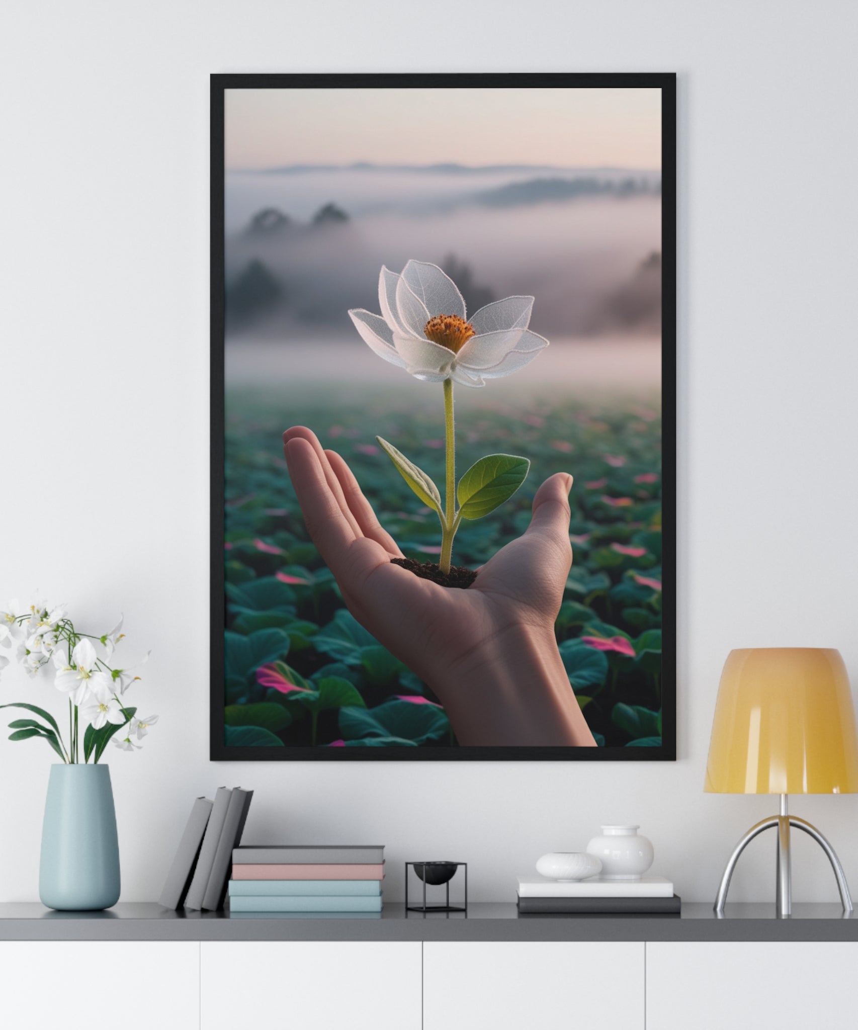 Framed Poster, Serene Floral Wall Art, Nature Print, Gift for Garden Lovers, Motivational Decor, Vertical Art Print - Gallory Hive