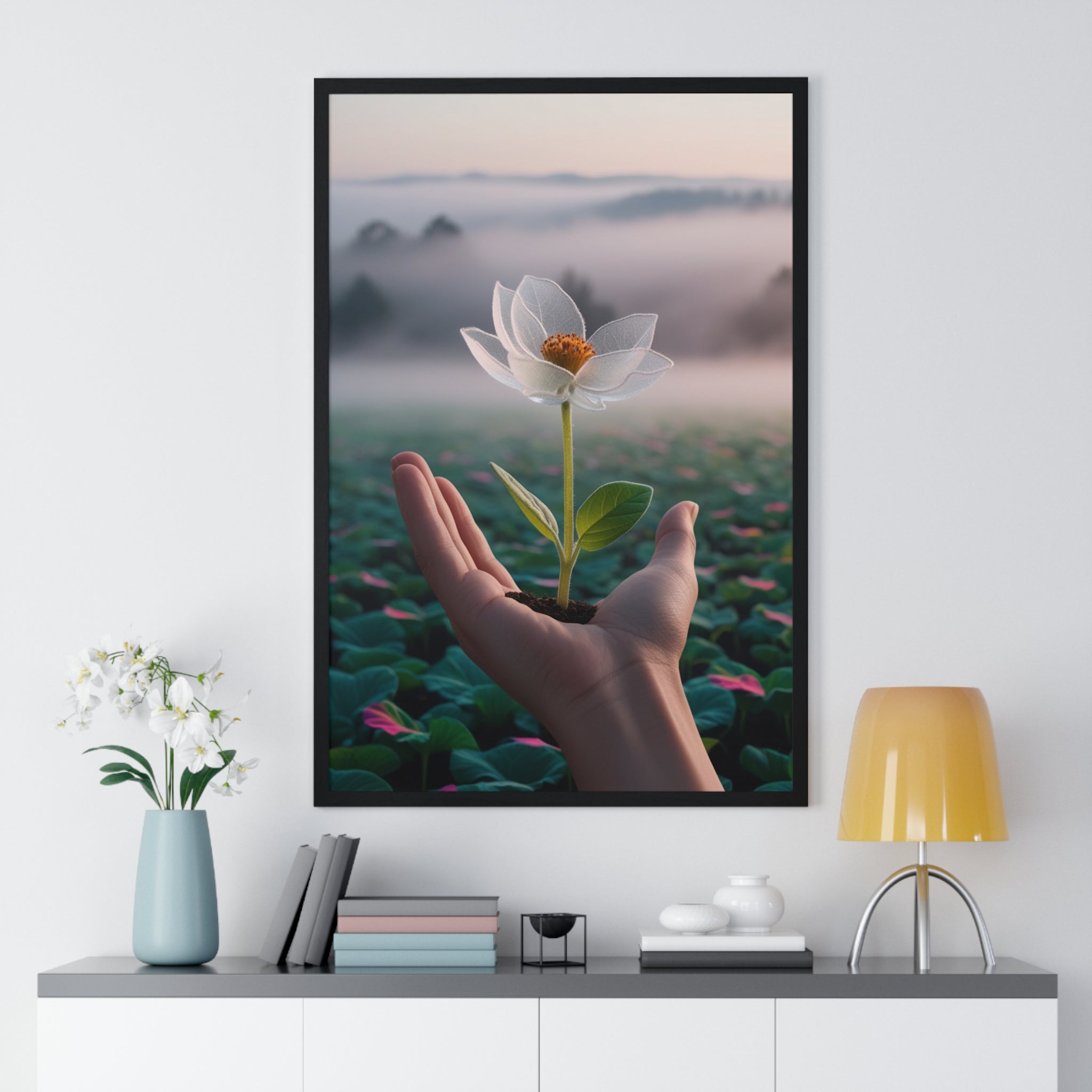 Framed Poster, Serene Floral Wall Art, Nature Print, Gift for Garden Lovers, Motivational Decor, Vertical Art Print