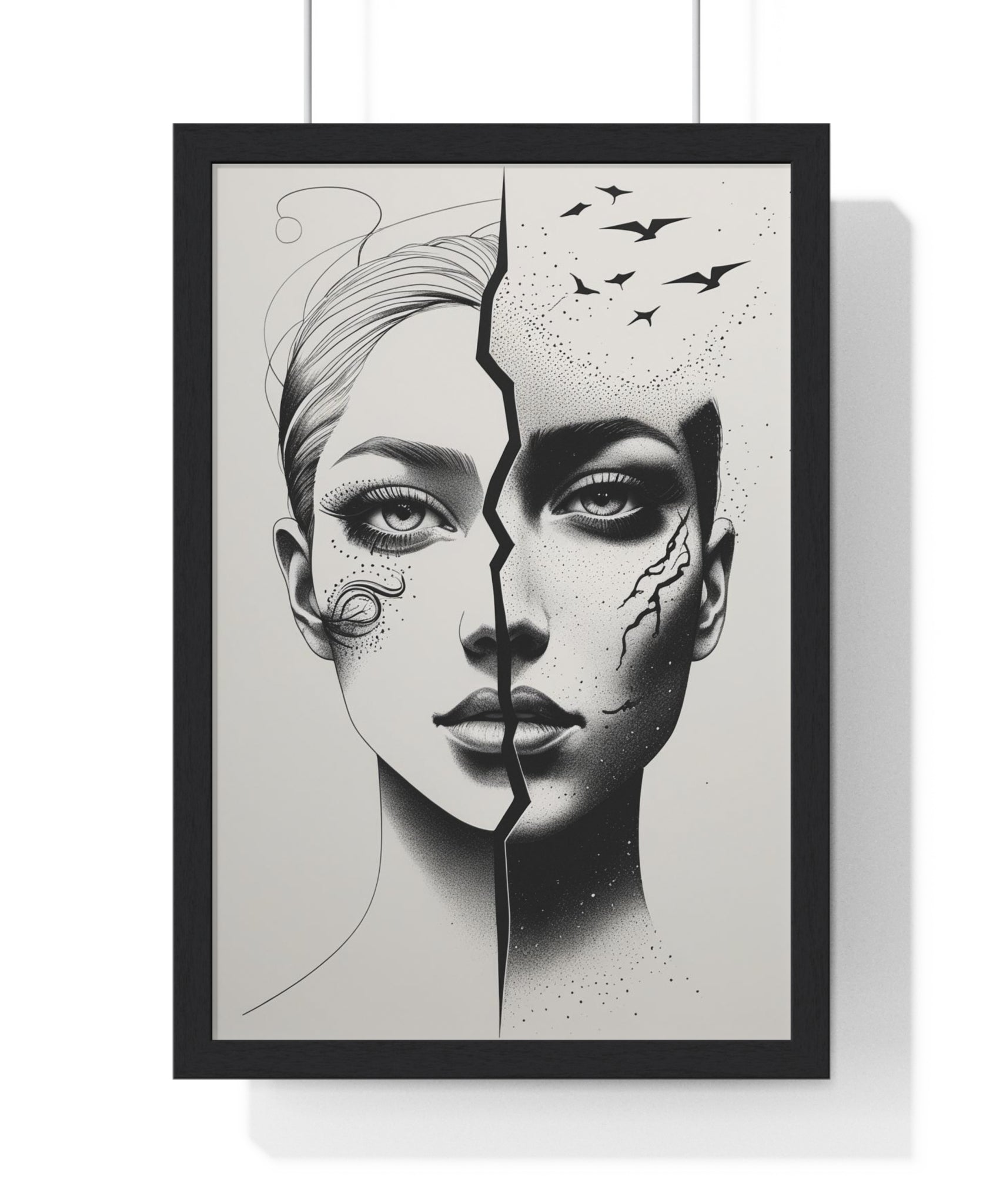 Vertical Framed Poster, Artistic Split Face Poster, Abstract Wall Art, Modern Home Decor, Unique Gift for Art Lovers, Stylish Room - Gallory Hive
