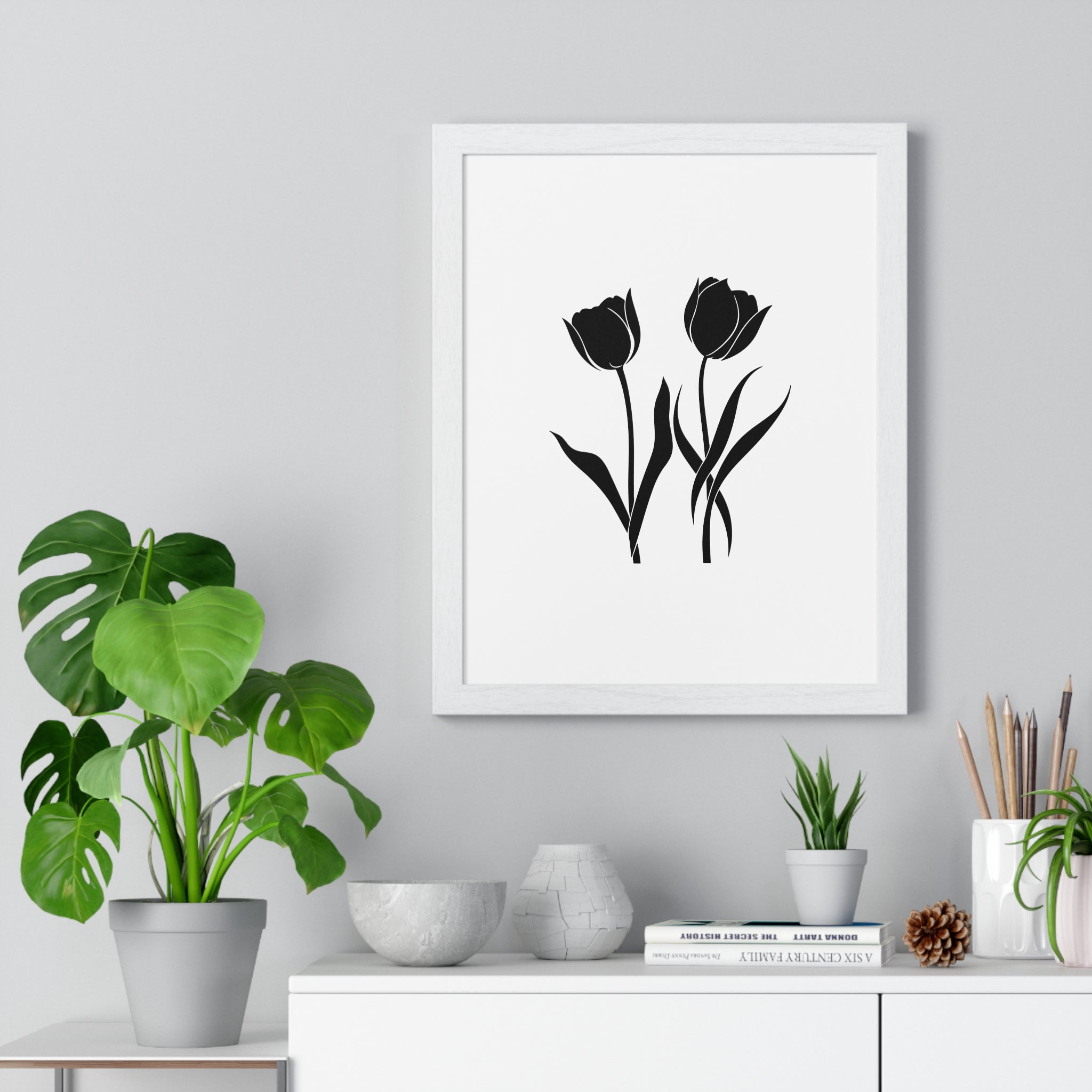 Wooden Frame Wall Decor – Vibrant Tulip Field Print