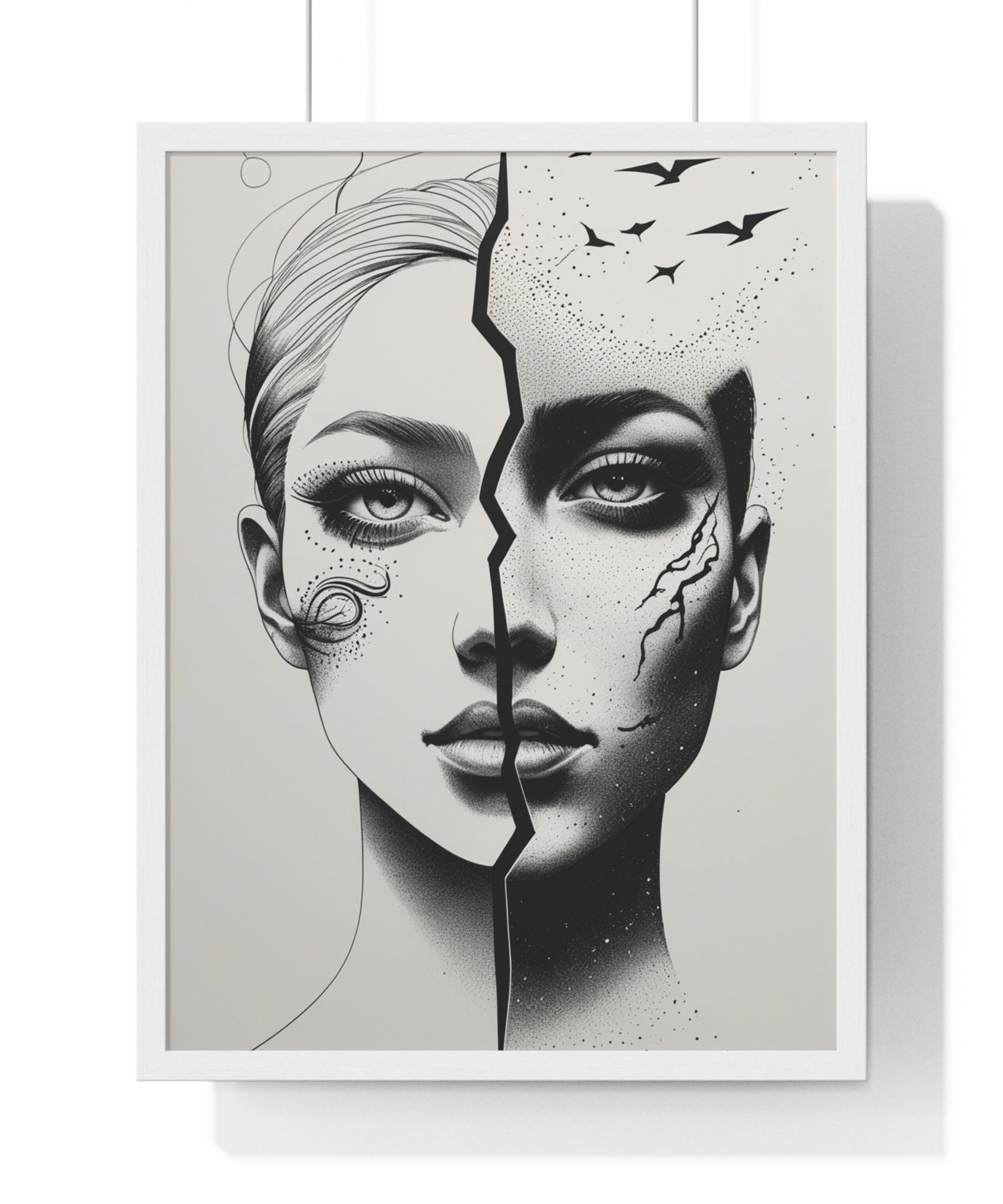 Vertical Framed Poster, Artistic Split Face Poster, Abstract Wall Art, Modern Home Decor, Unique Gift for Art Lovers, Stylish Room - Gallory Hive