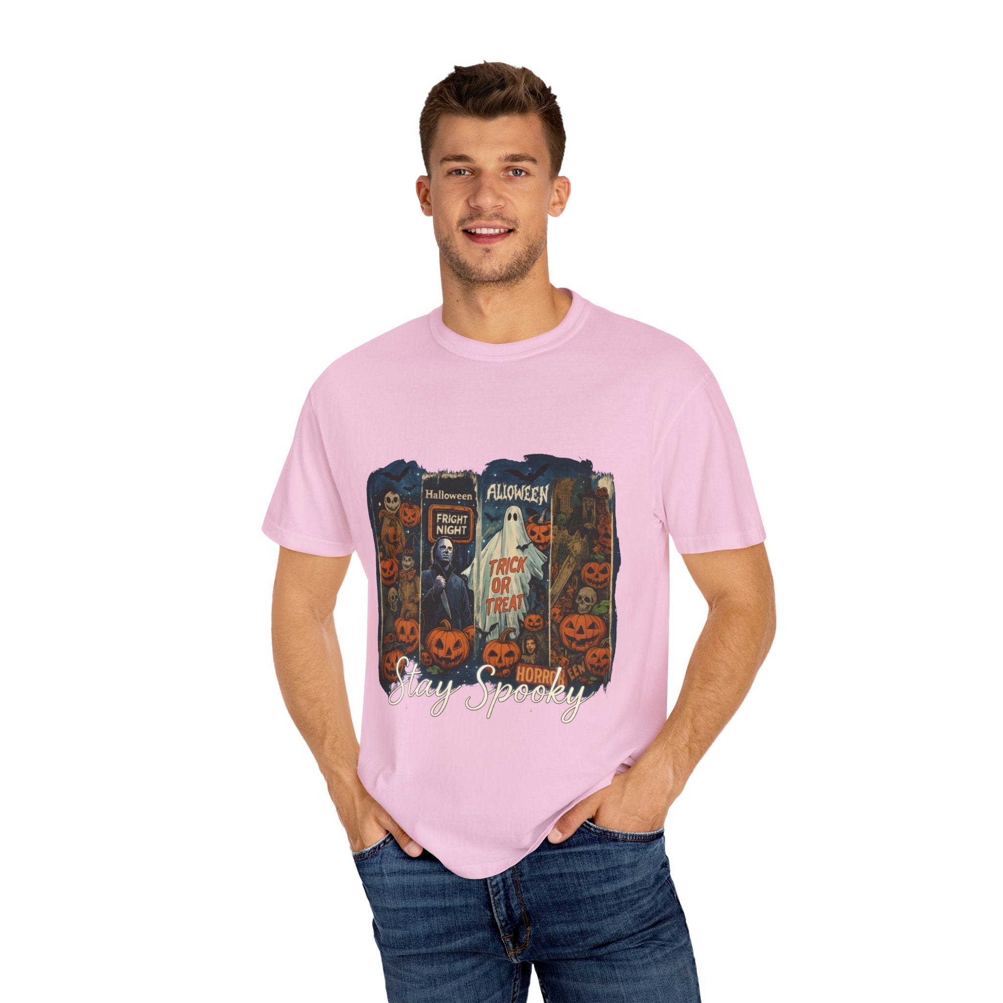 Stay Spooky Halloween Horror T-Shirt – Retro Slasher, Ghost, Pumpkins & Fright Night Design
