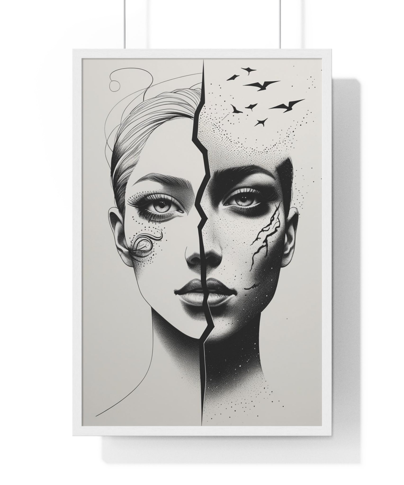 Vertical Framed Poster, Artistic Split Face Poster, Abstract Wall Art, Modern Home Decor, Unique Gift for Art Lovers, Stylish Room - Gallory Hive