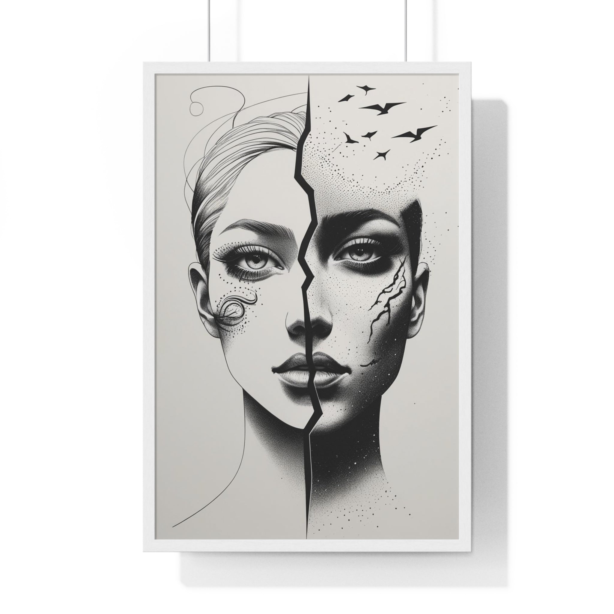 Vertical Framed Poster, Artistic Split Face Poster, Abstract Wall Art, Modern Home Decor, Unique Gift for Art Lovers, Stylish Room