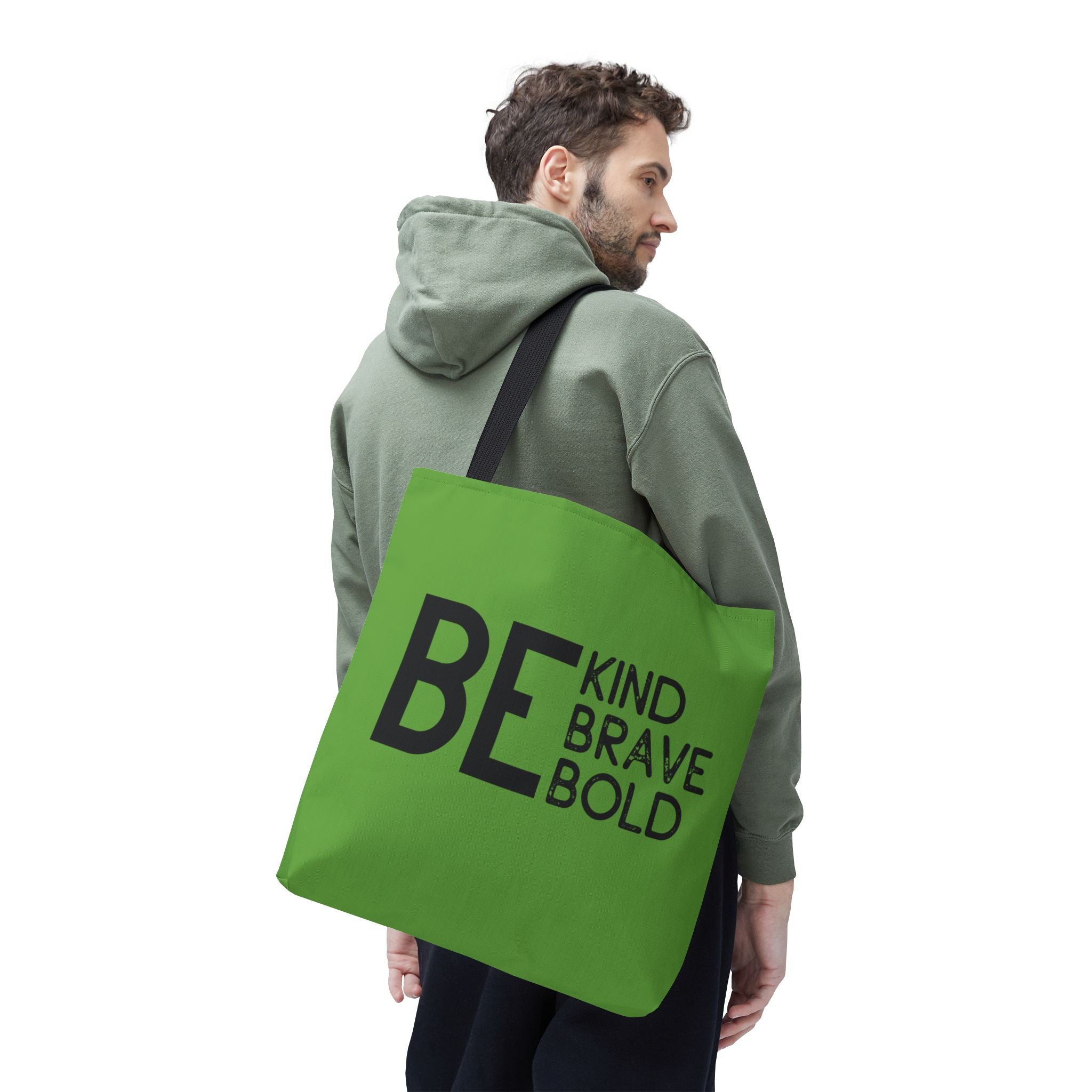 Inspirational Tote Bag - Be Kind Brave Bold - Eco-Friendly Carryall - Green