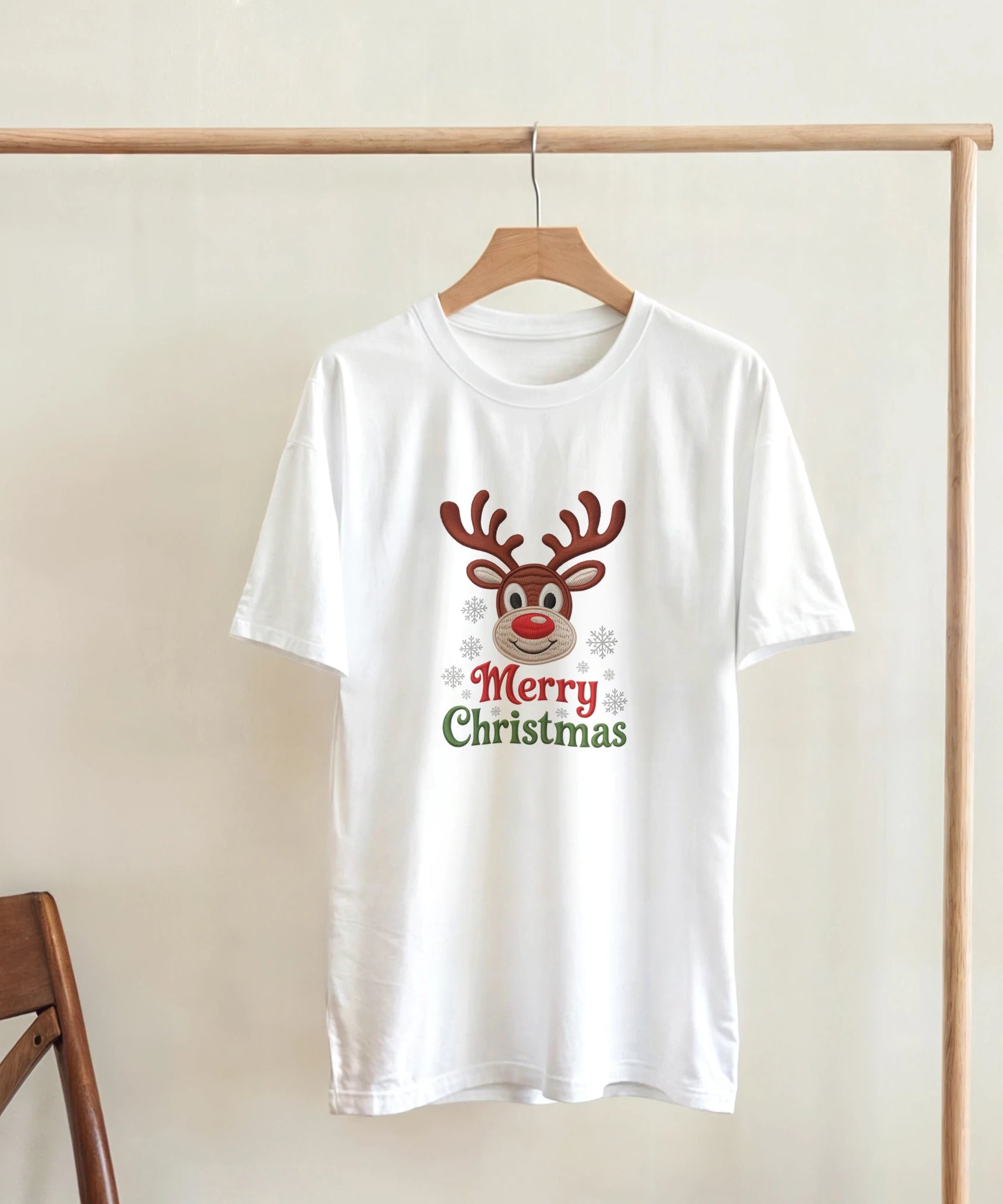 Festive Reindeer Merry Christmas Crewneck T-Shirt | Gallory Hive