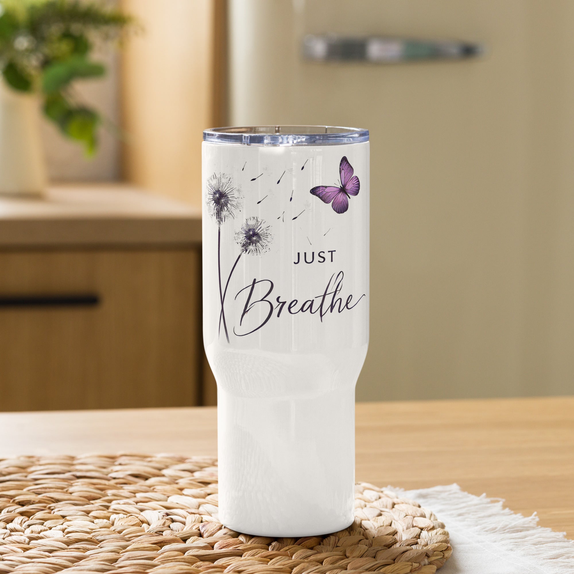 Just Breathe Travel mug with a handle | Gallory Hive