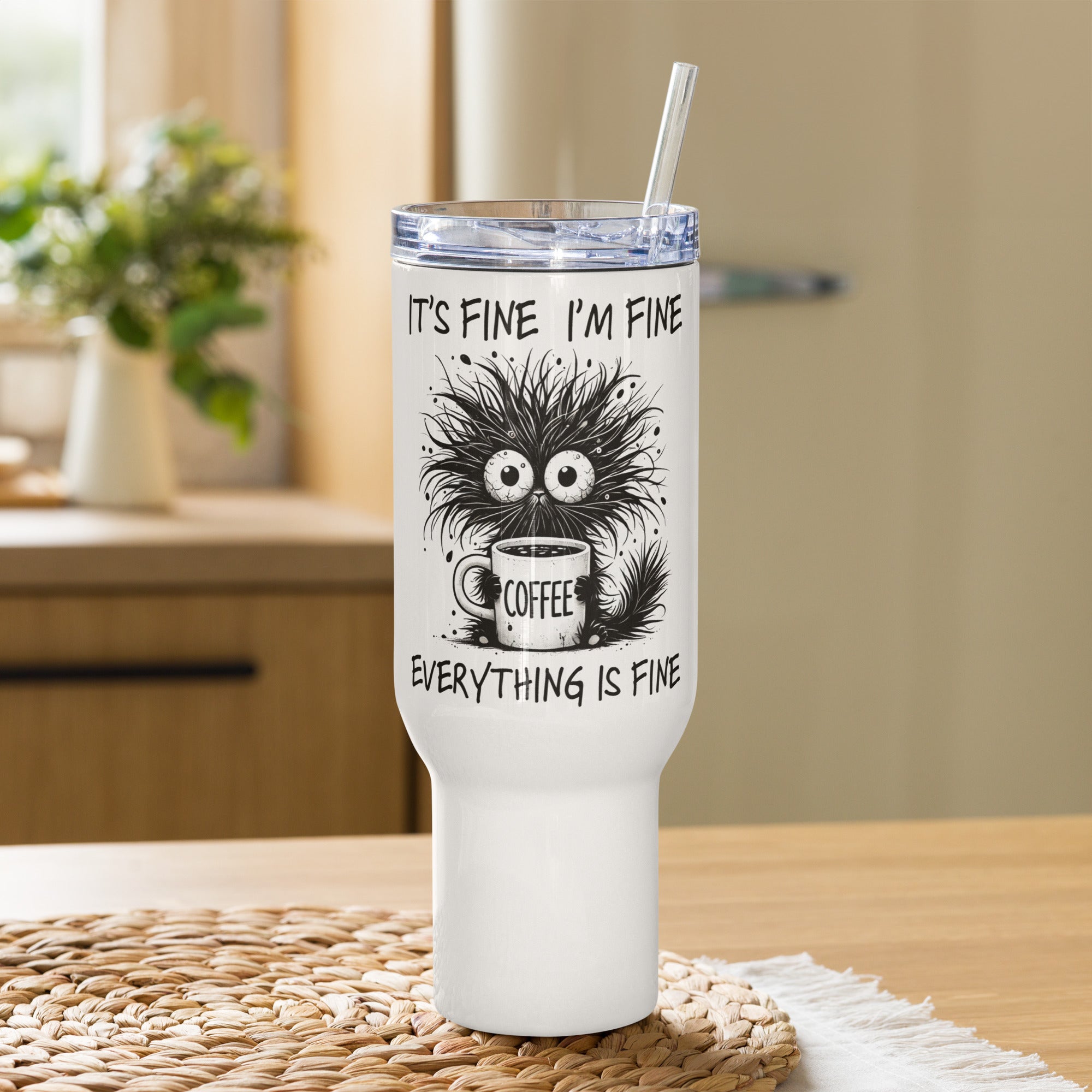 Quirky Coffee Cat Insulated Travel Mug | Gallory Hive