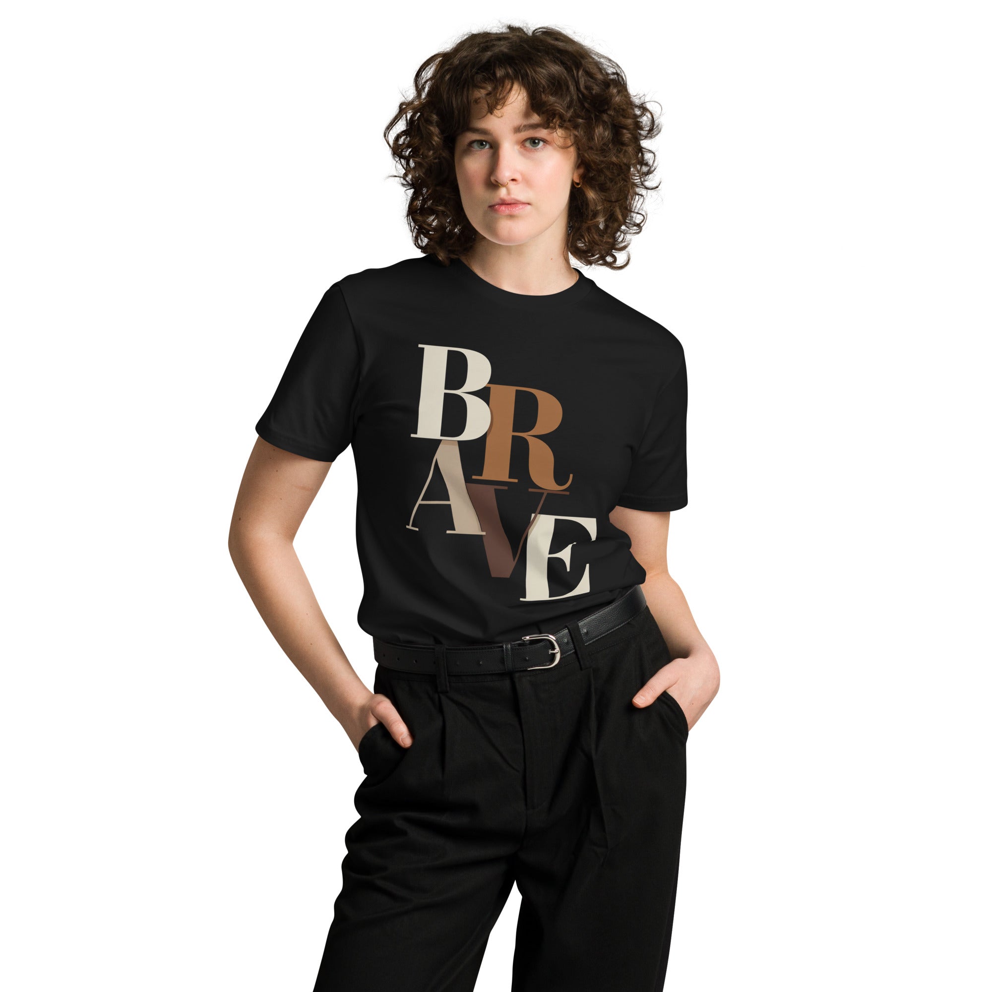 BRAVE Minimalist Neutral Typography Premium T-Shirt | Gallory Hive