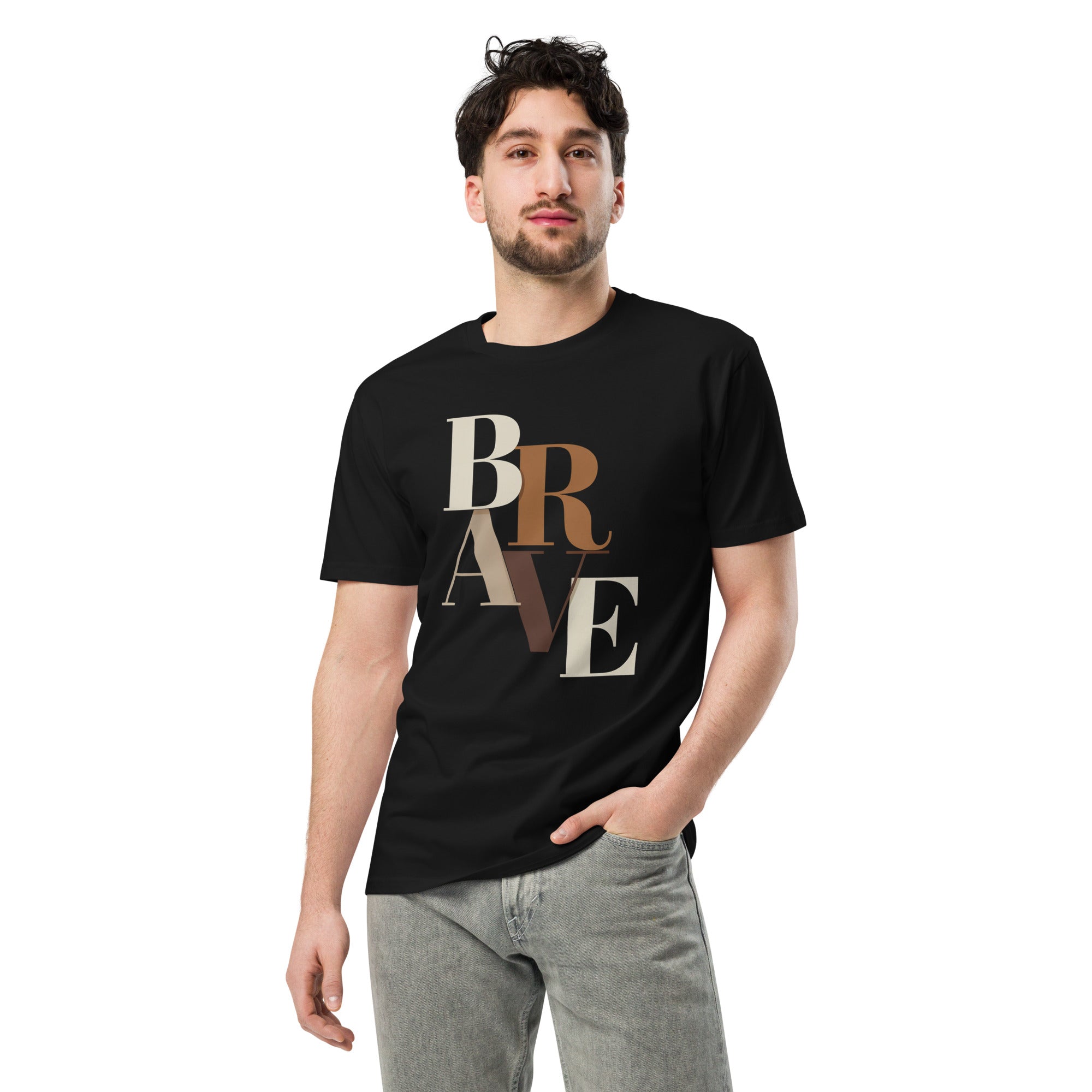 BRAVE Minimalist Neutral Typography Premium T-Shirt | Gallory Hive
