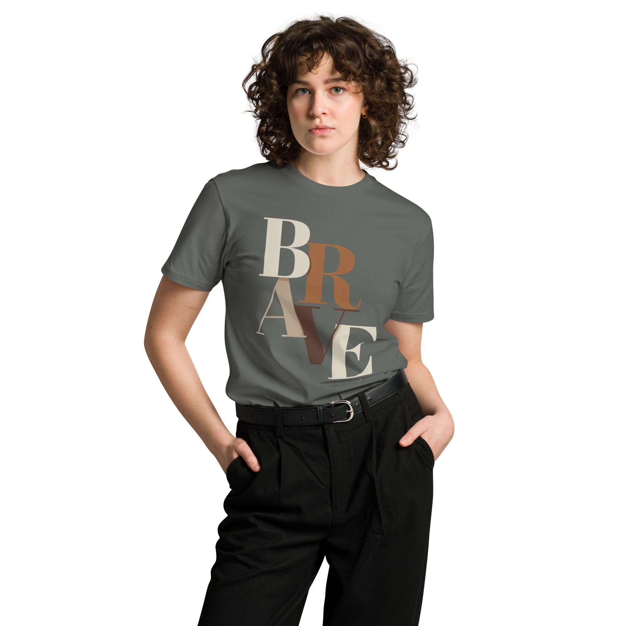 BRAVE Minimalist Neutral Typography Premium T-Shirt | Gallory Hive