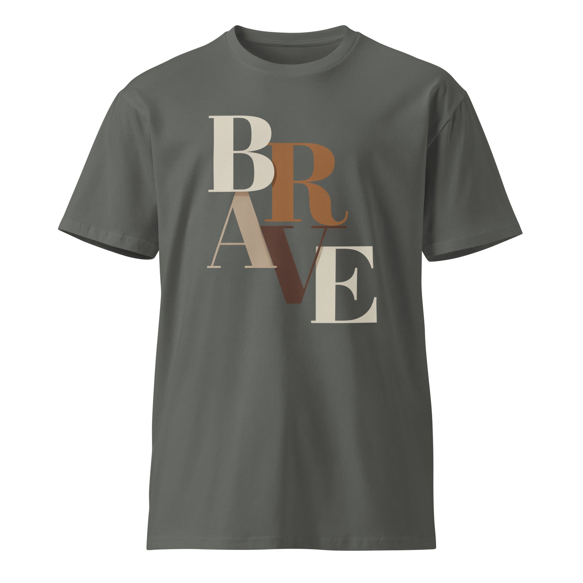 BRAVE Minimalist Neutral Typography Premium T-Shirt | Gallory Hive